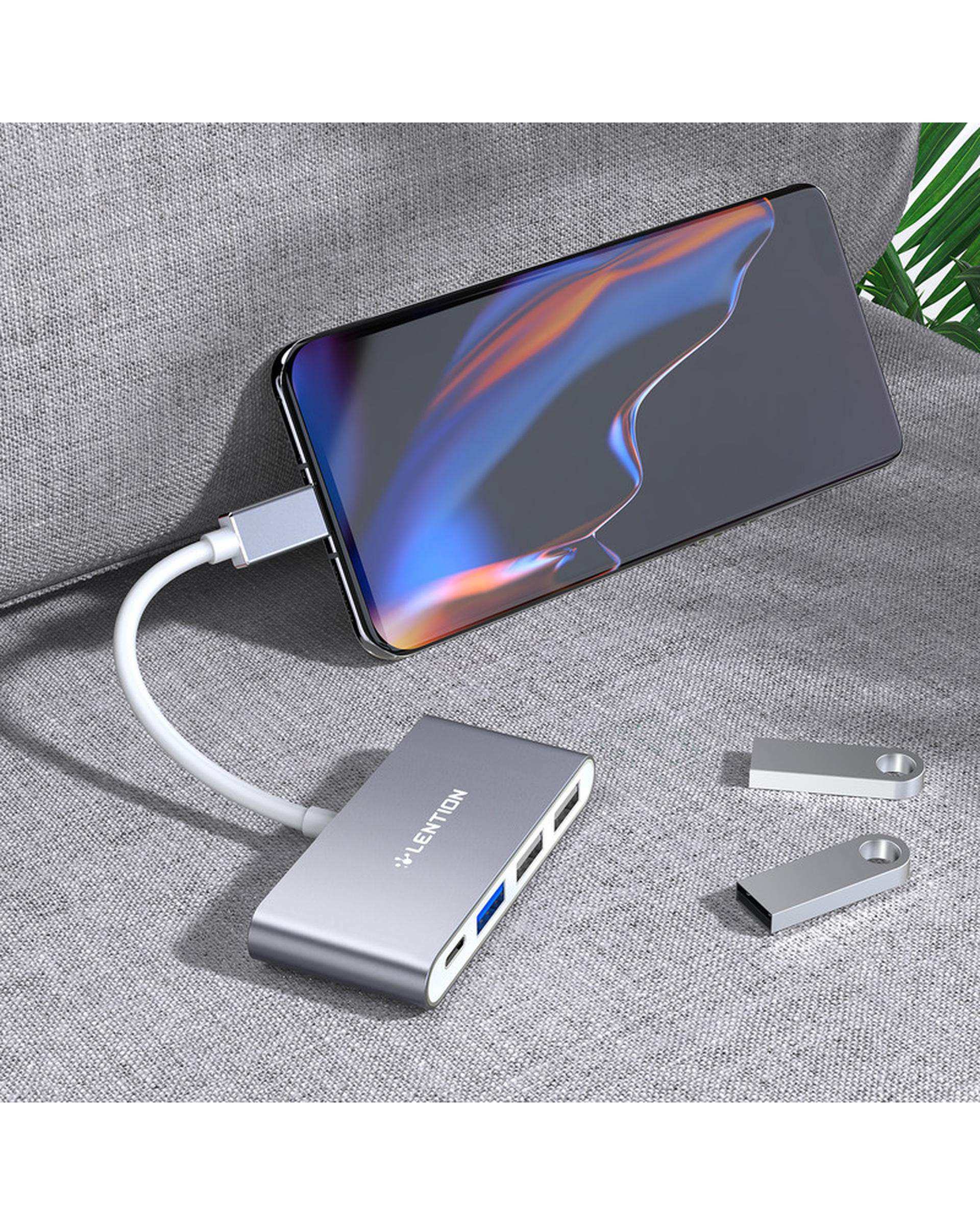 هاب 4 پورت USB-C لنشن Lention مدل C13 خاکستری