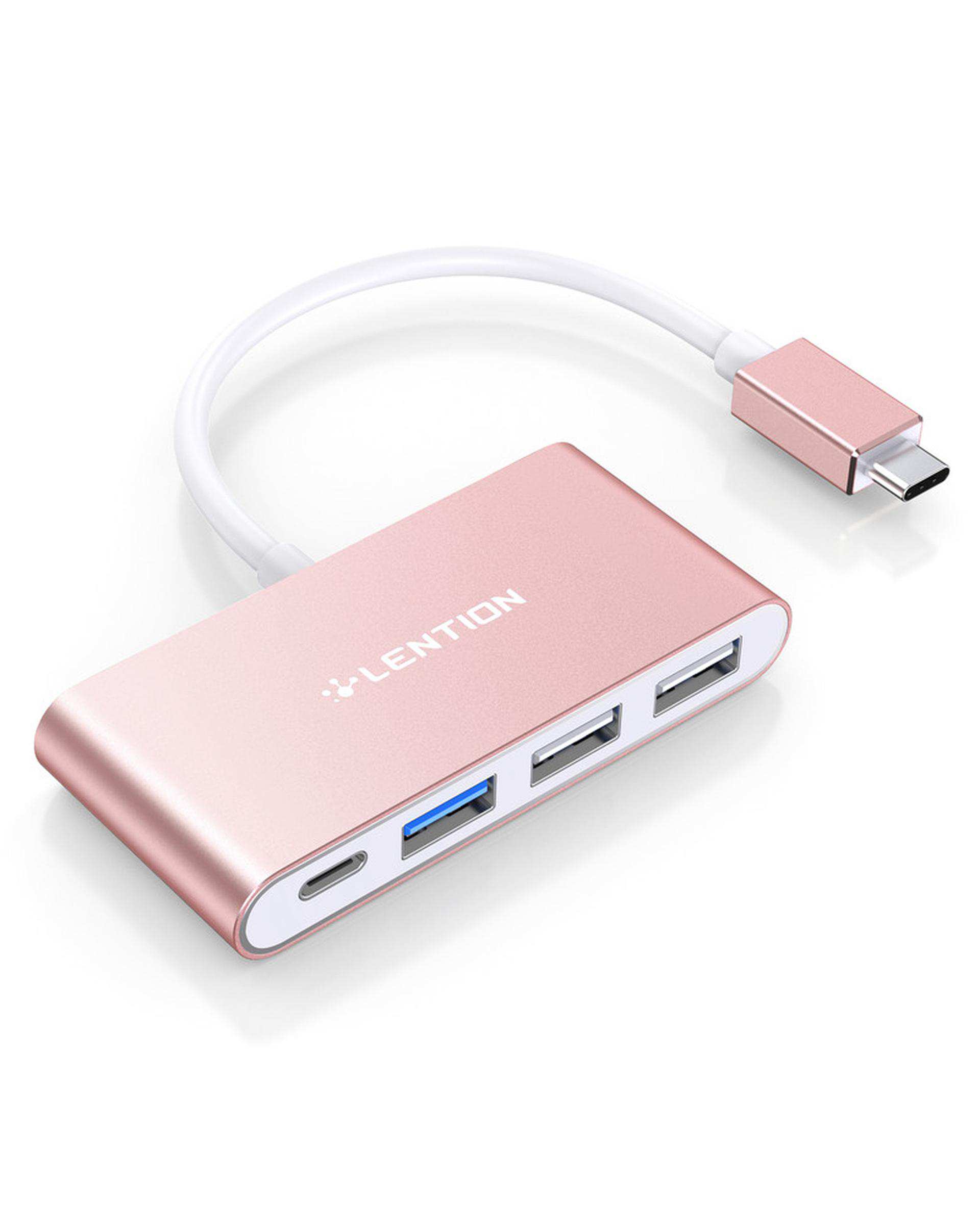 هاب 4 پورت USB-C لنشن Lention مدل C13 رزگلد