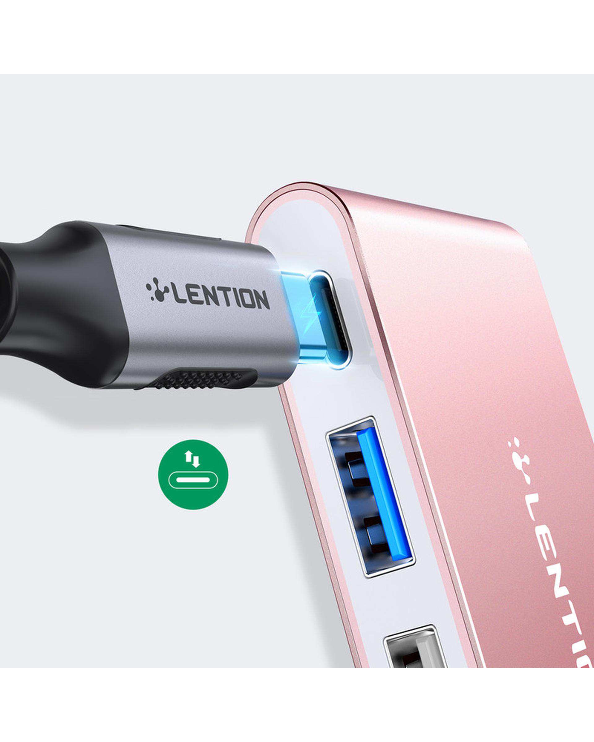 هاب 4 پورت USB-C لنشن Lention مدل C13 رزگلد