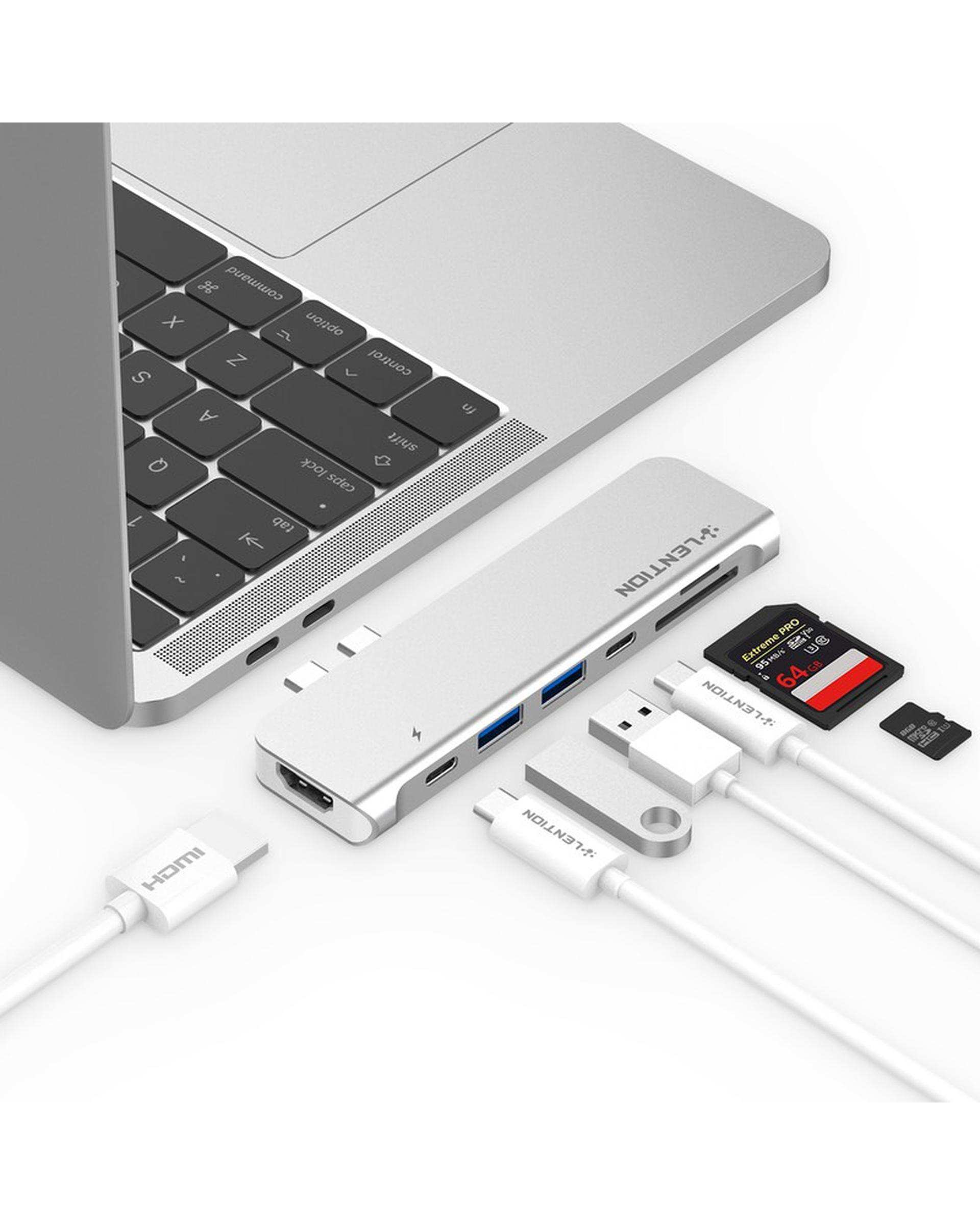 هاب 7 پورت USB-C لنشن Lention مدل CS64 نقره ای