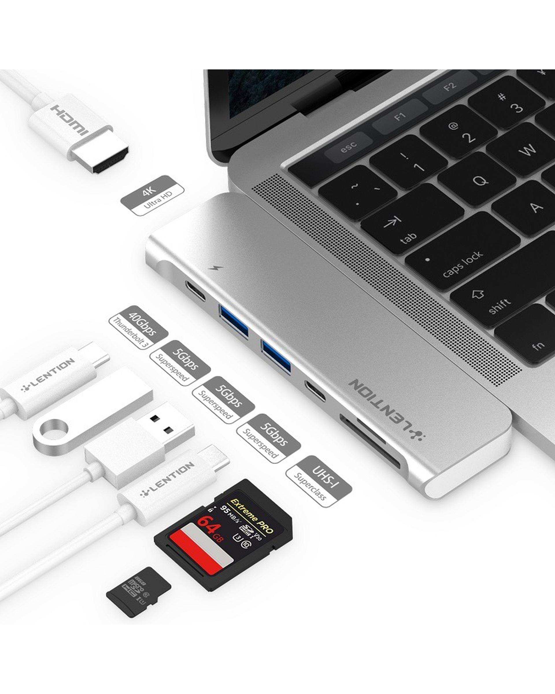 هاب 7 پورت USB-C لنشن Lention مدل CS64 نقره ای