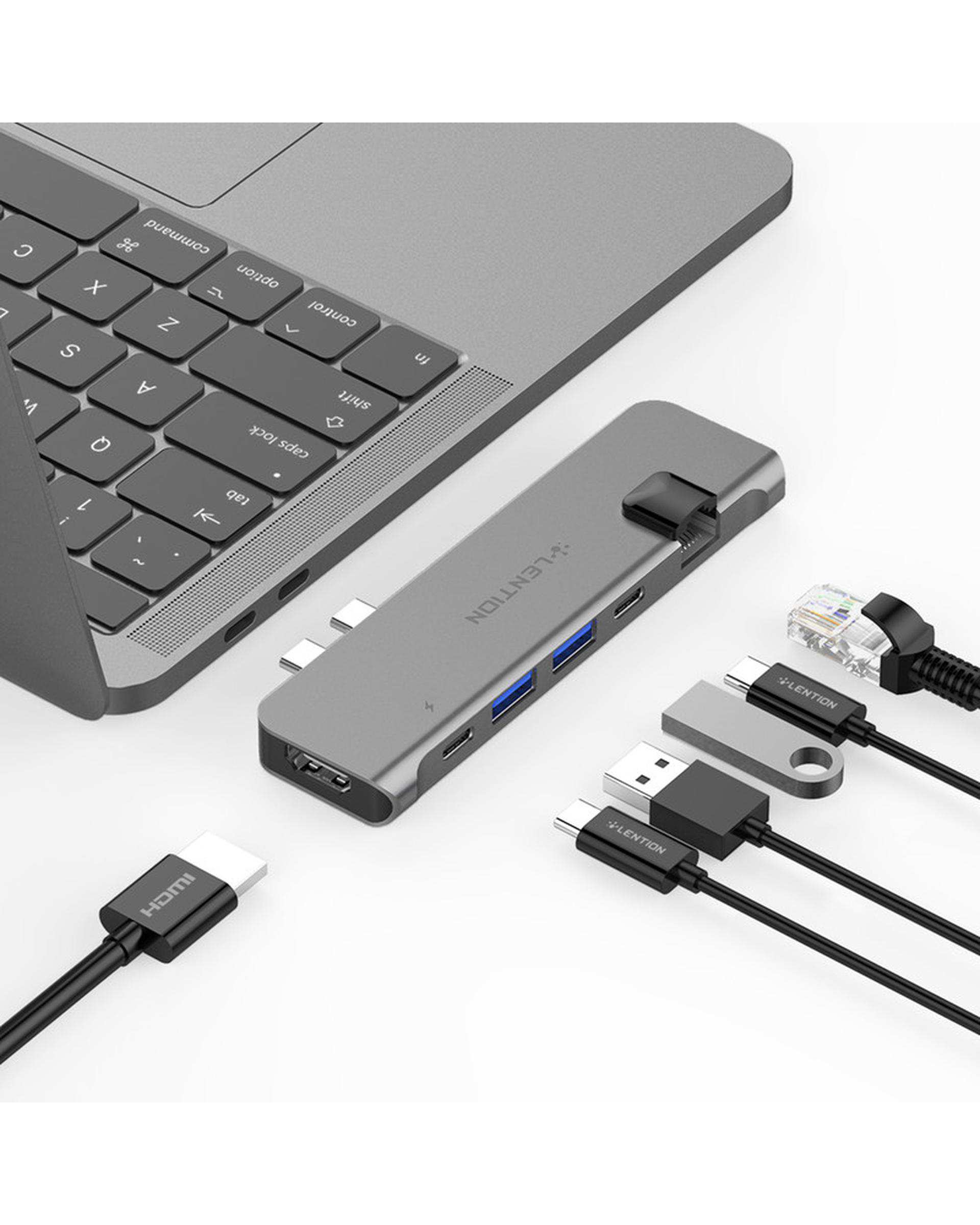 هاب 6 پورت USB-C لنشن Lention مدل CS65 خاکستری