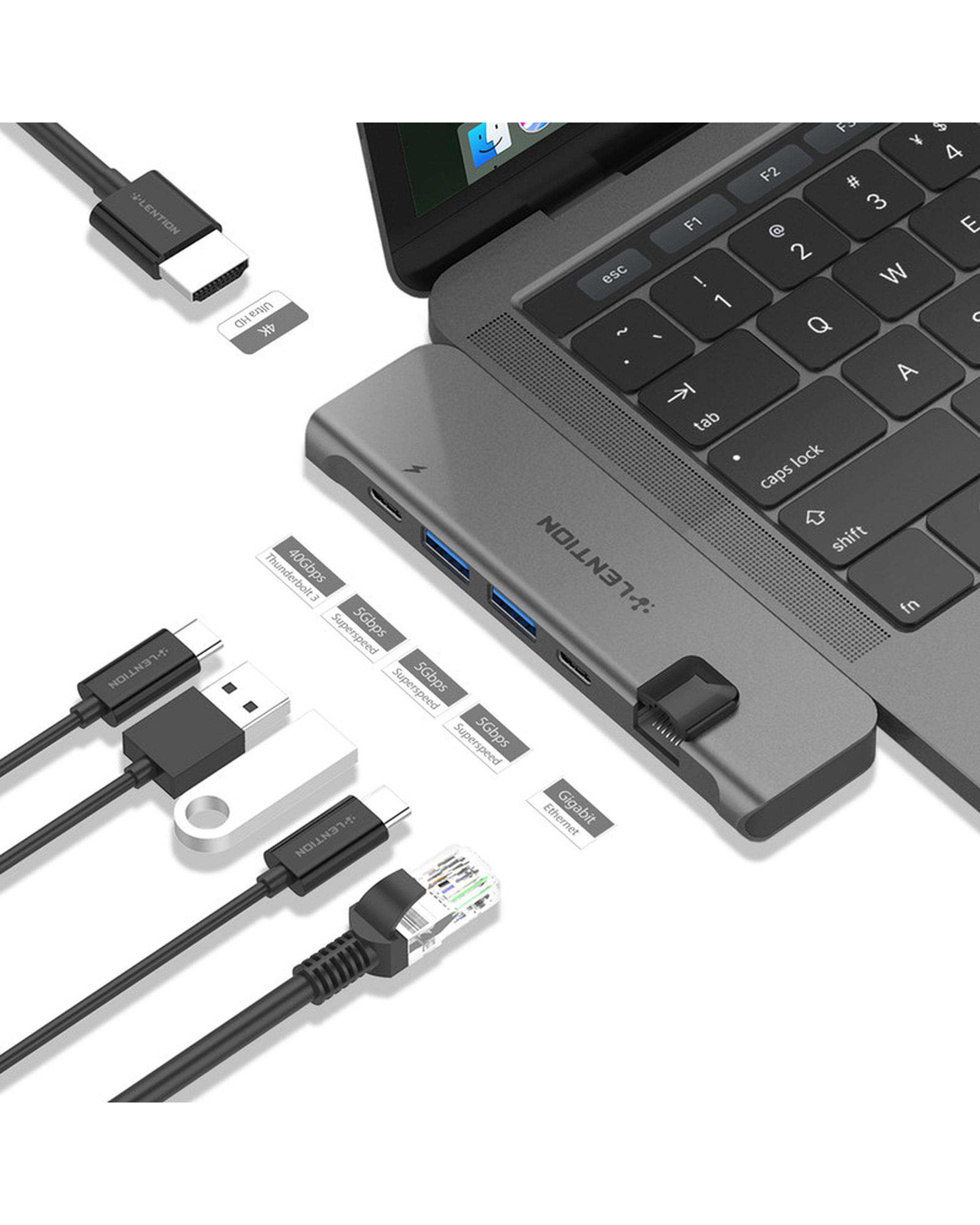 هاب 6 پورت USB-C لنشن Lention مدل CS65 خاکستری