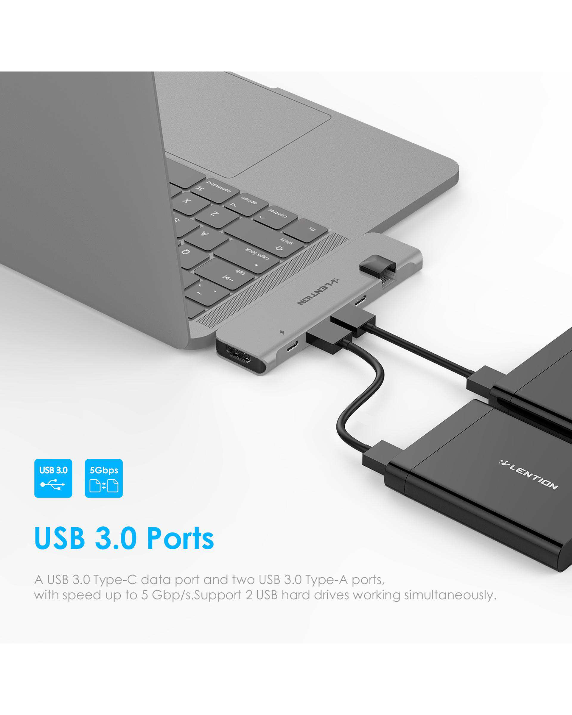 هاب 6 پورت USB-C لنشن Lention مدل CS65 خاکستری