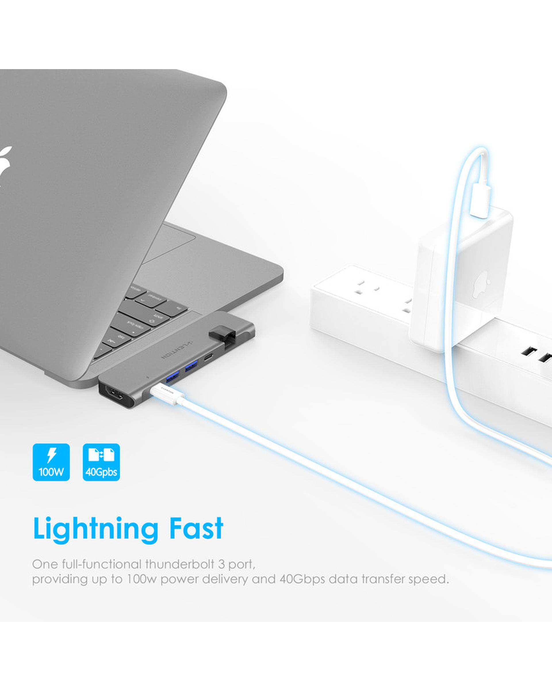 هاب 6 پورت USB-C لنشن Lention مدل CS65 خاکستری