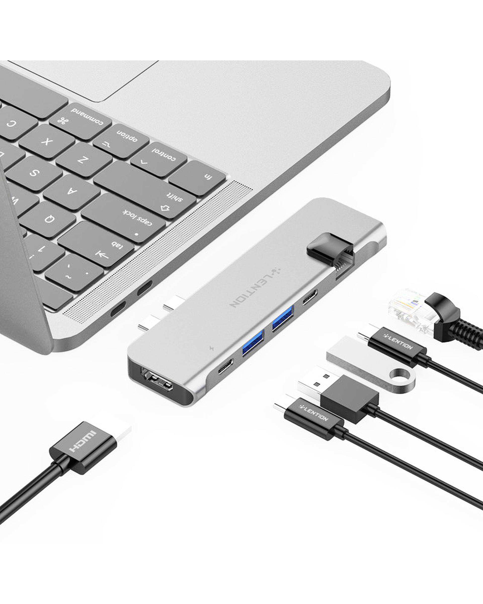 هاب 6 پورت USB-C لنشن Lention مدل CS65 نقره ای