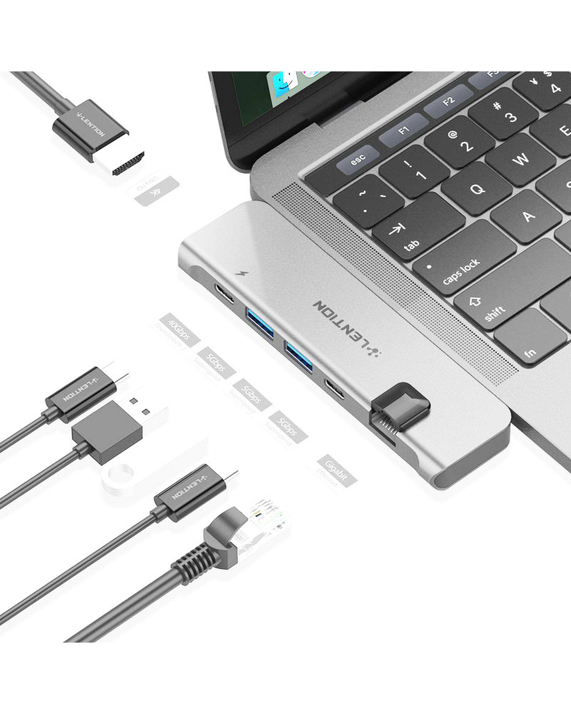 هاب 6 پورت USB-C لنشن Lention مدل CS65 نقره ای