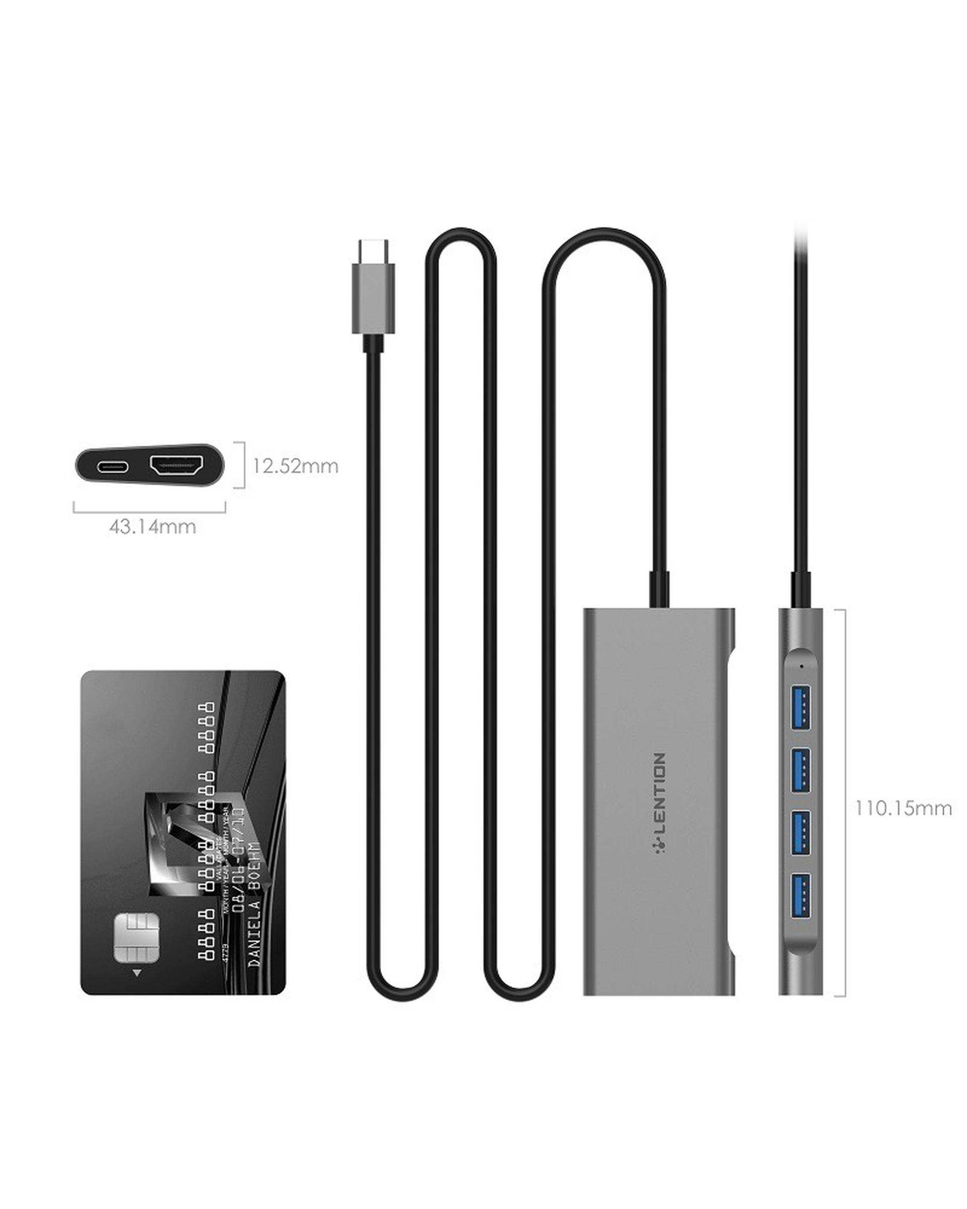 هاب 6 پورت USB-C لنشن Lention مدل C35-1M خاکستری