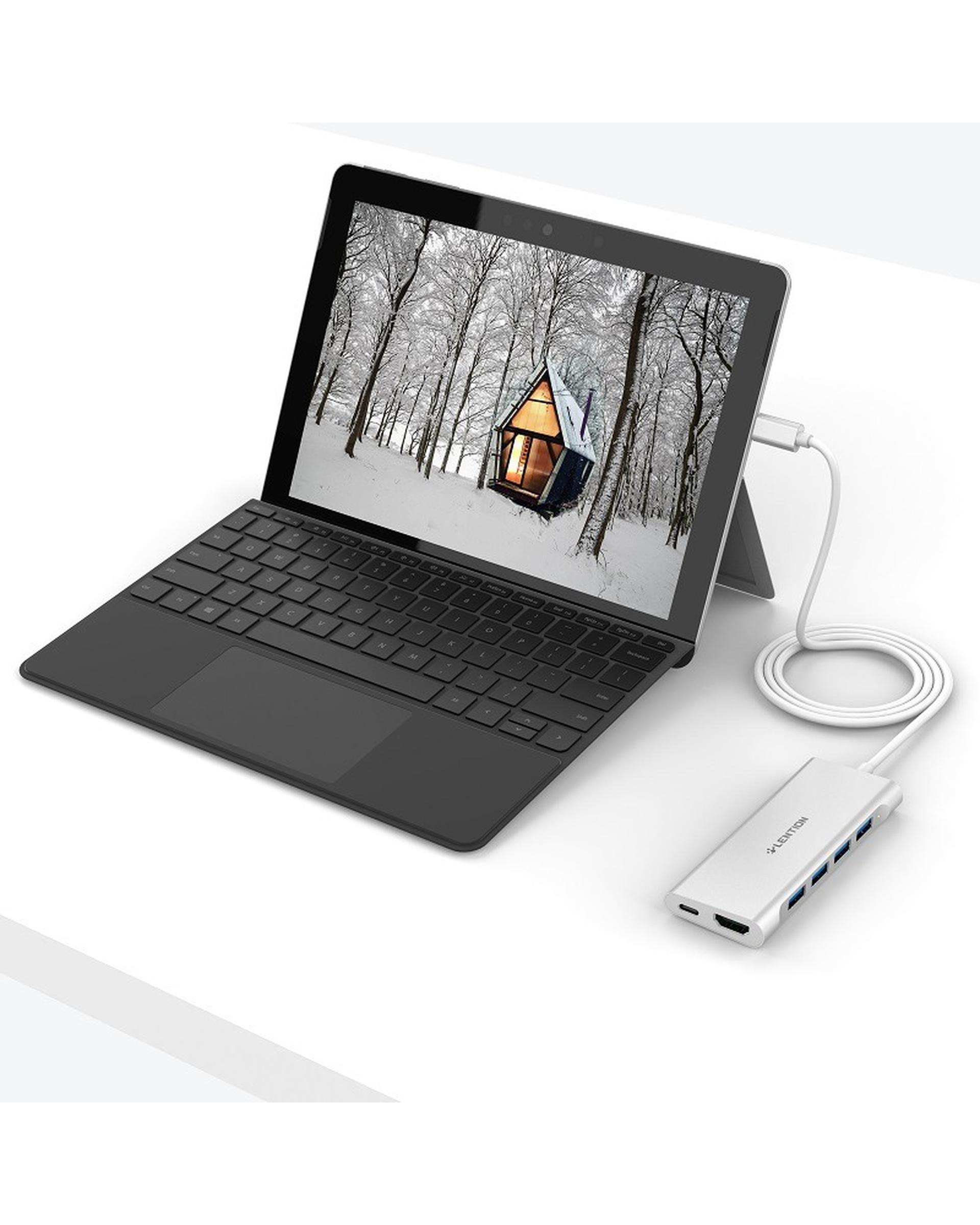 هاب 6 پورت USB-C لنشن Lention مدل C35-1M نقره ای