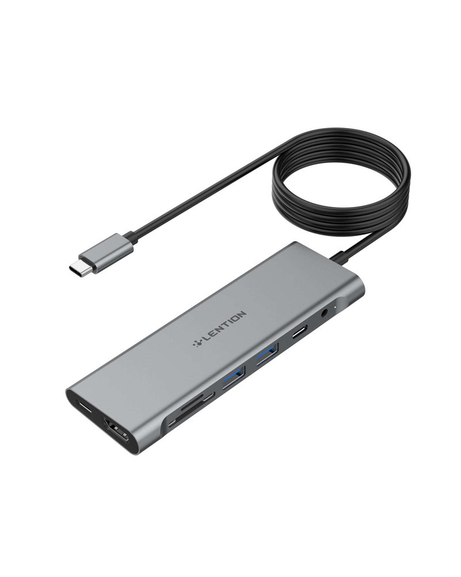 هاب 8 پورت USB-C لنشن Lention مدل C37-1M خاکستری