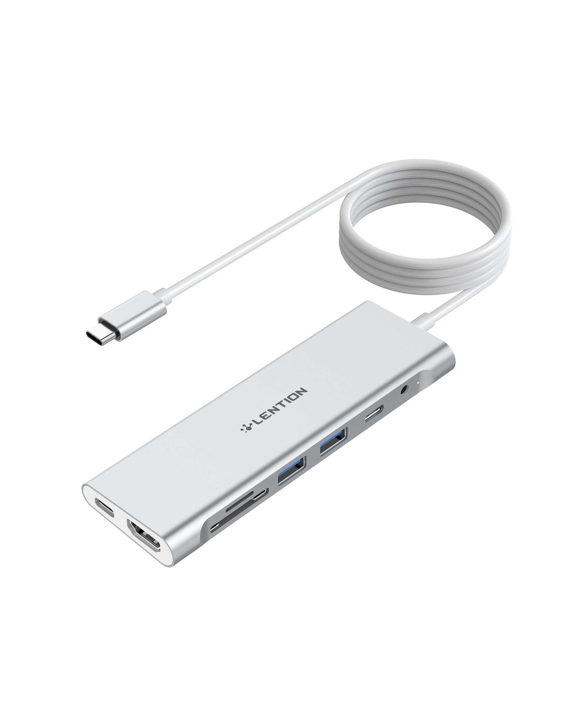 هاب 8 پورت USB-C لنشن Lention مدل C37-1M نقره ای