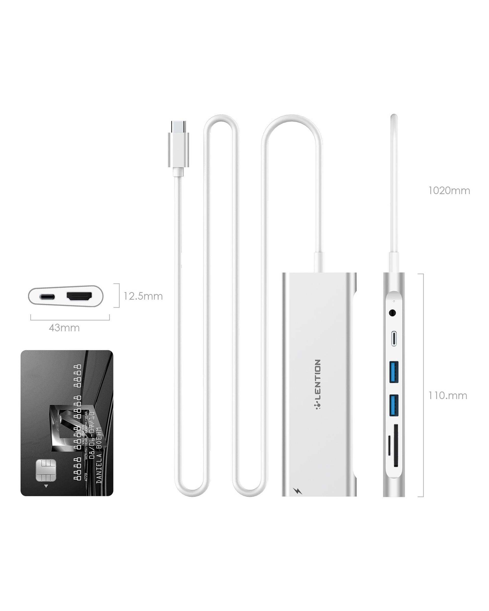 هاب 8 پورت USB-C لنشن Lention مدل C37-1M نقره ای