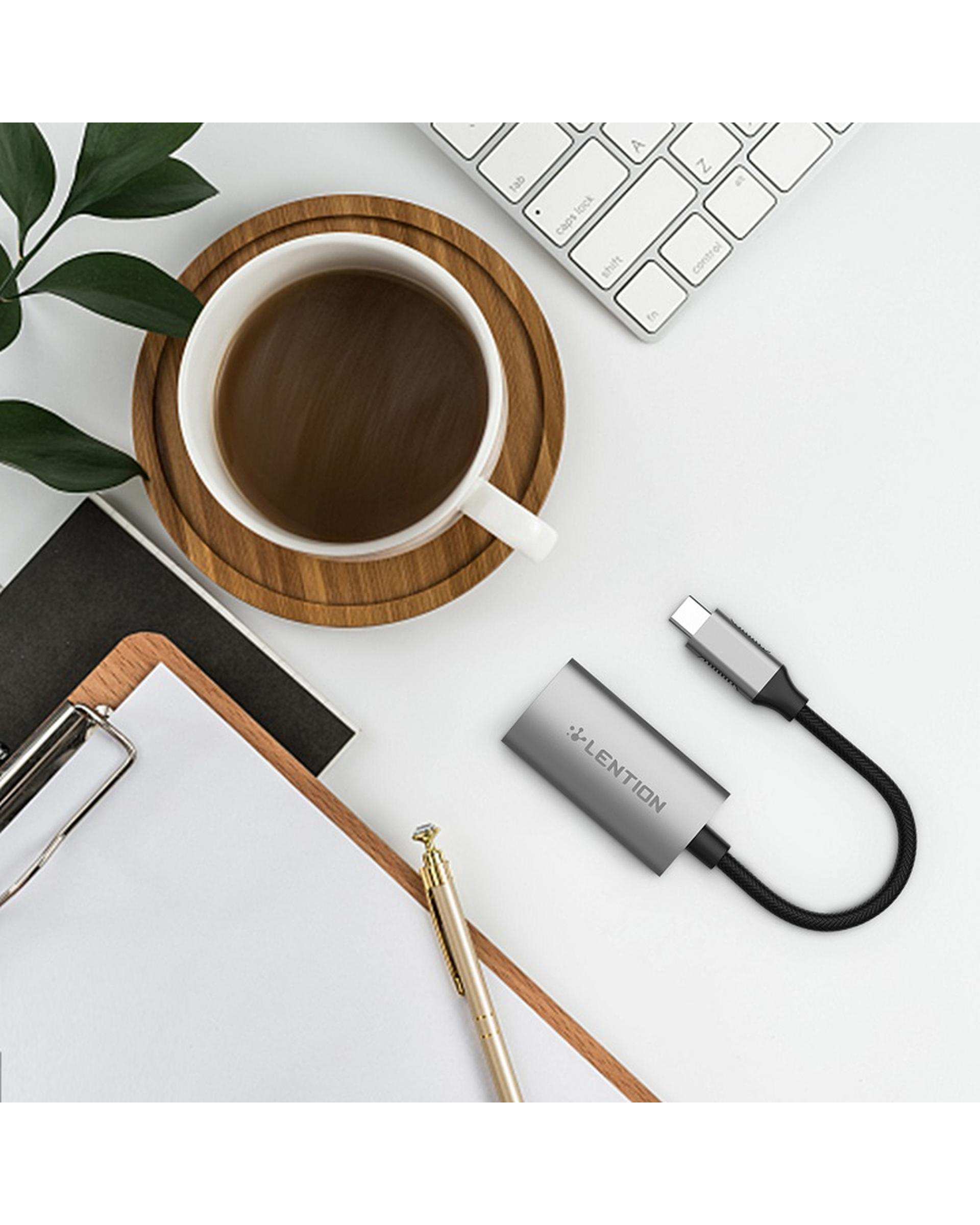 مبدل USB-C به RJ45 لنشن Lention مدل CU604 خاکستری