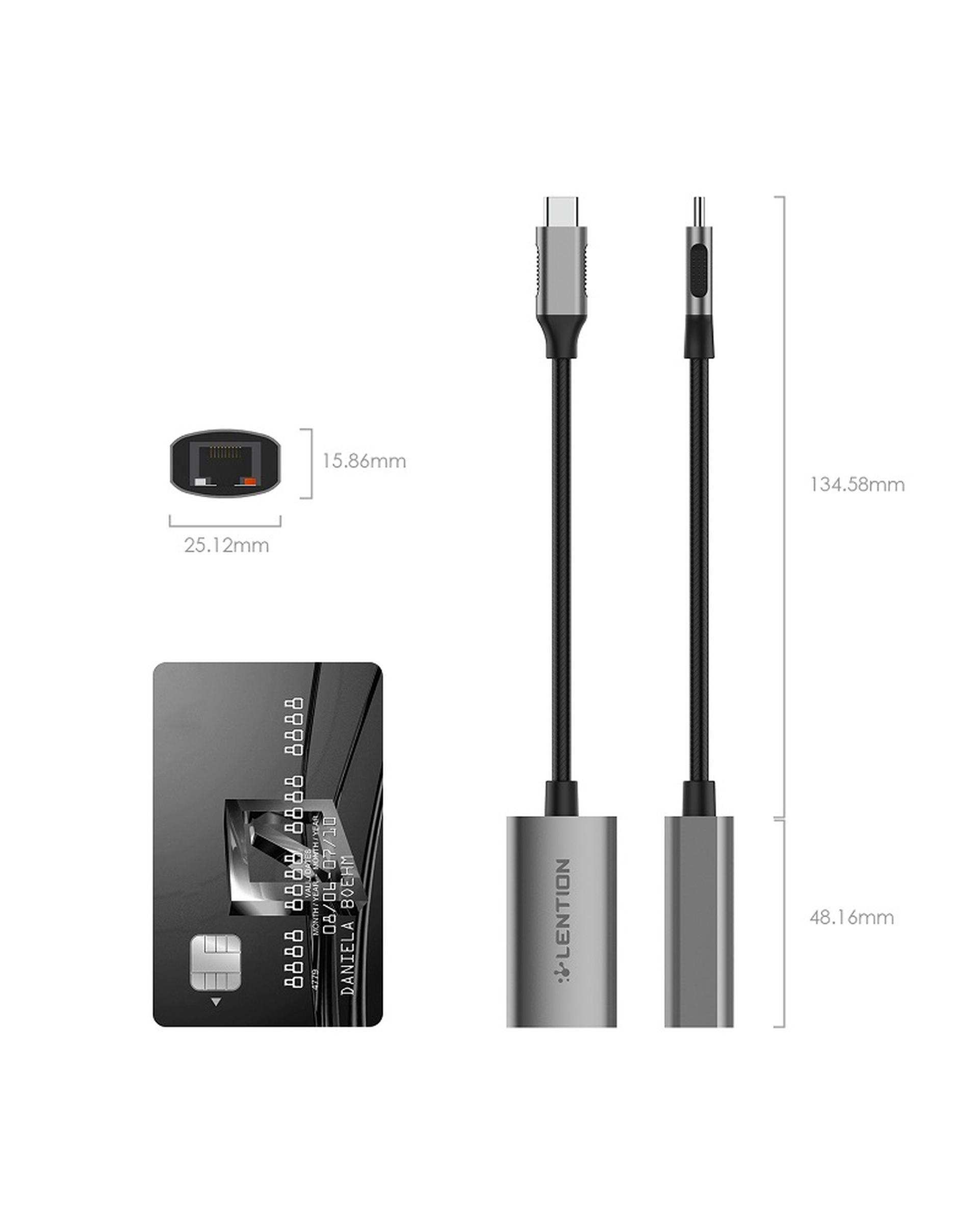 مبدل USB-C به RJ45 لنشن Lention مدل CU604 خاکستری