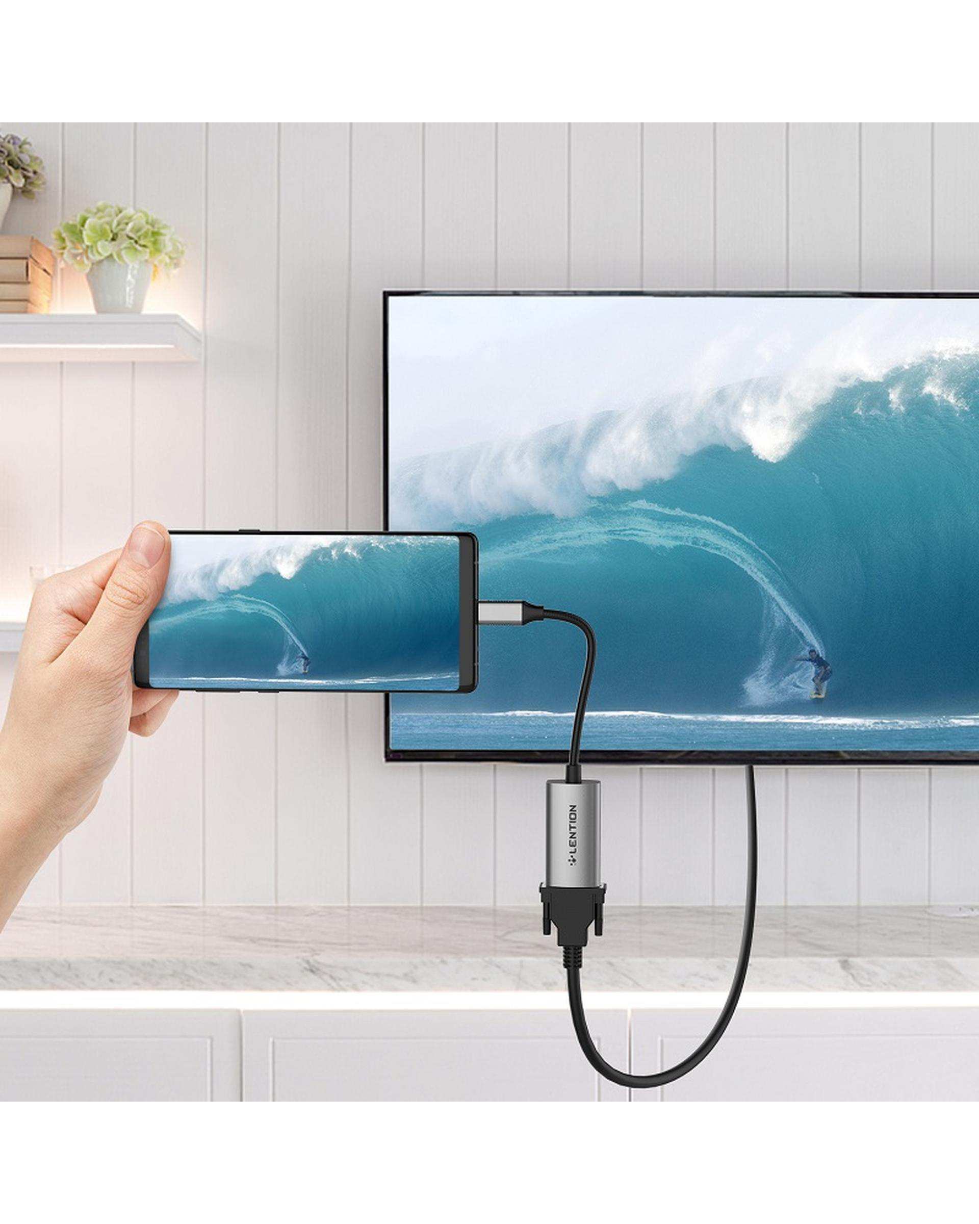 مبدل USB-C به VGA لنشن Lention مدل CU604 خاکستری