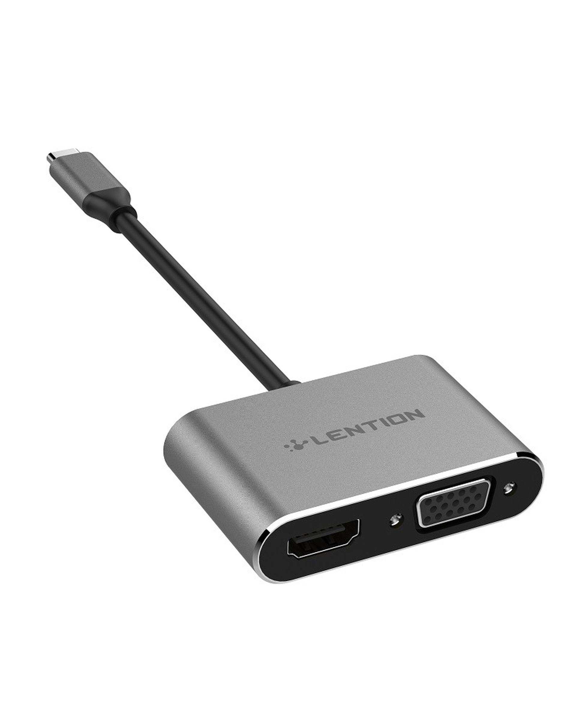 مبدل 2 پورت USB-C به HDMI/VGA لنشن Lention مدل C51SHV خاکستری