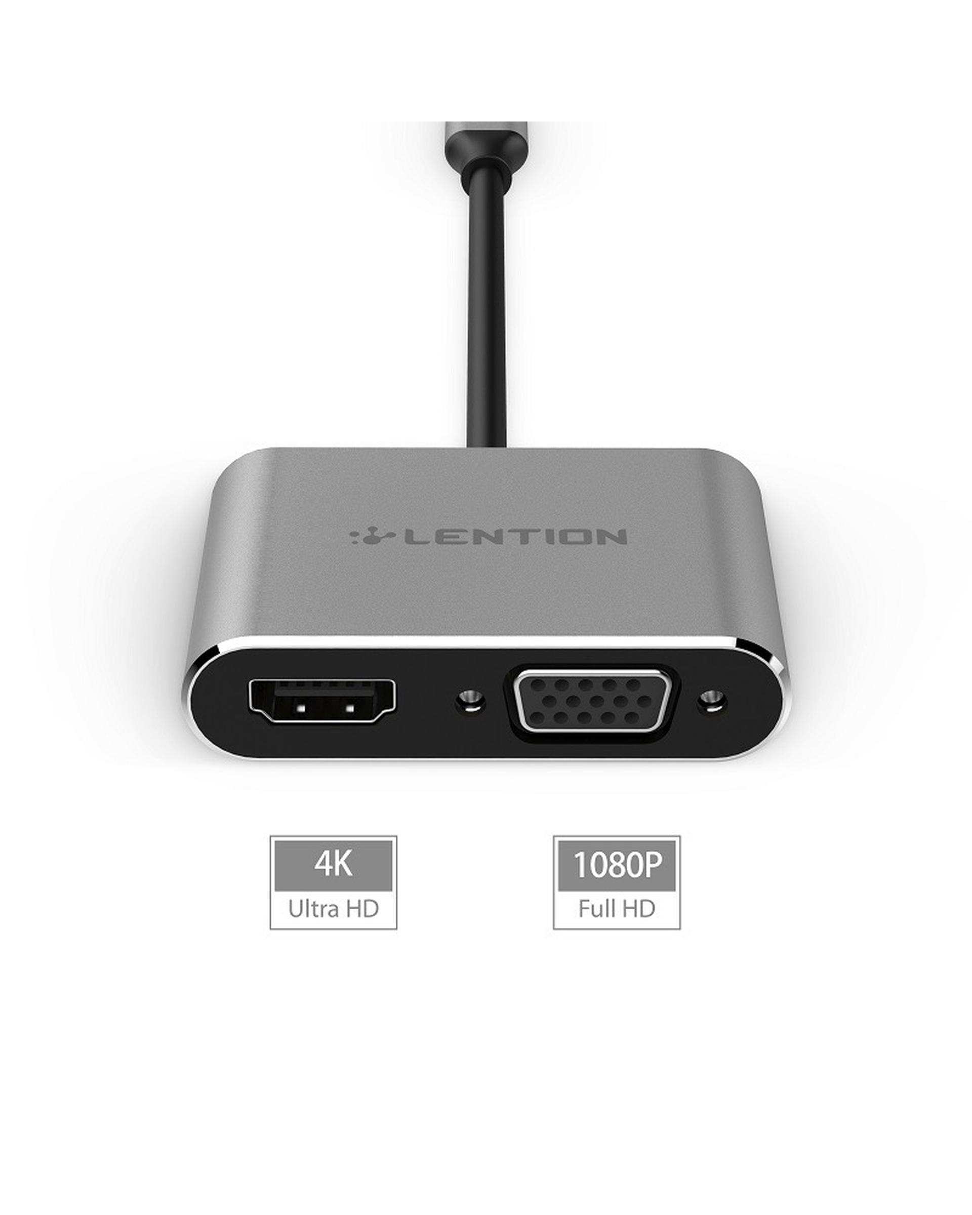 مبدل 2 پورت USB-C به HDMI/VGA لنشن Lention مدل C51SHV خاکستری