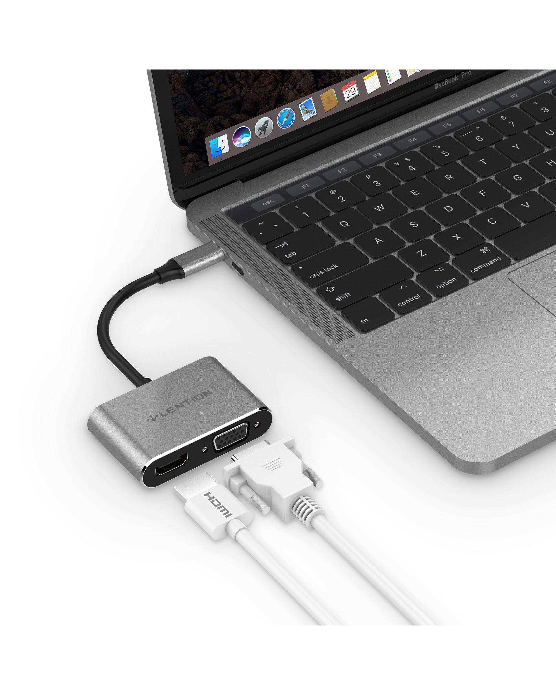 مبدل 2 پورت USB-C به HDMI/VGA لنشن Lention مدل C51SHV خاکستری