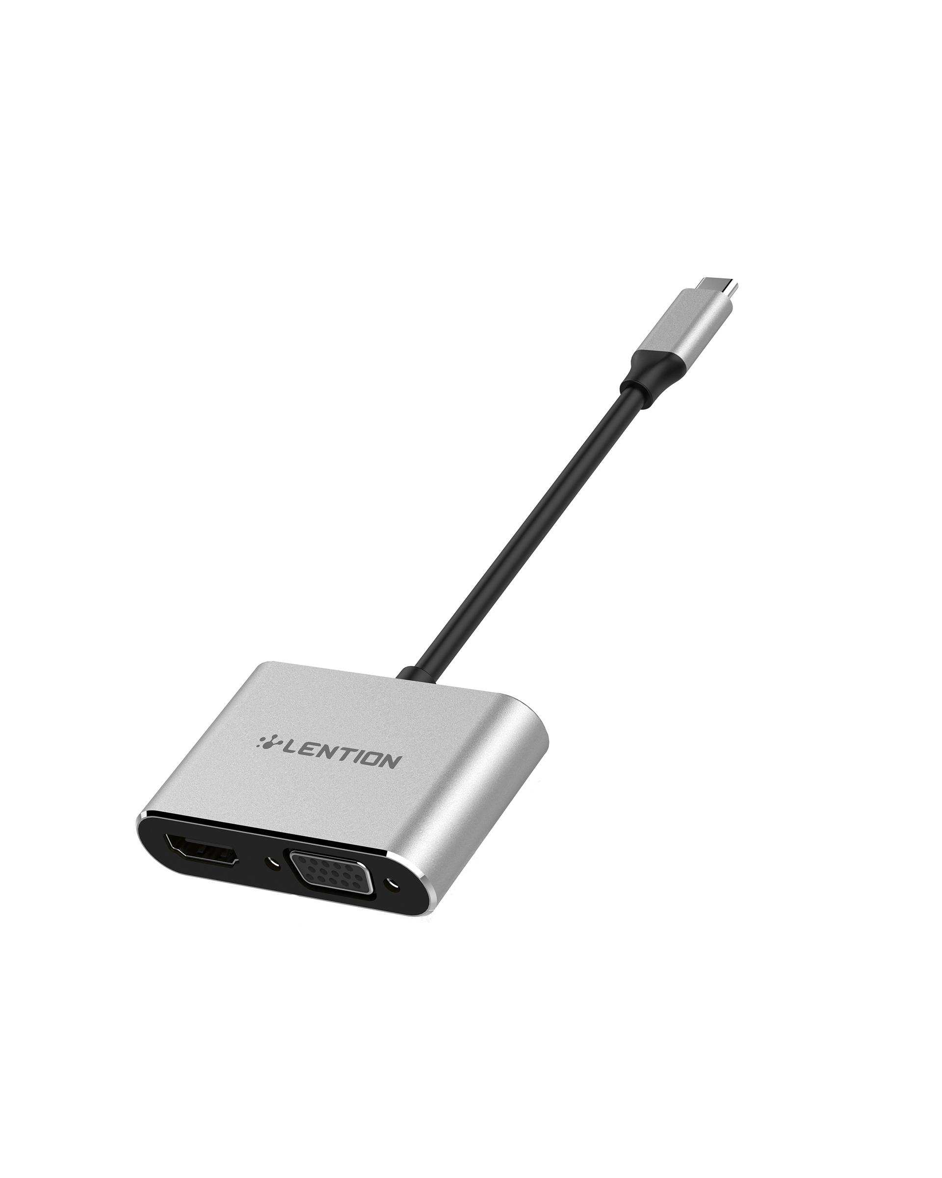 مبدل 2 پورت USB-C به HDMI/VGA لنشن Lention مدل C51SHV نقره ای