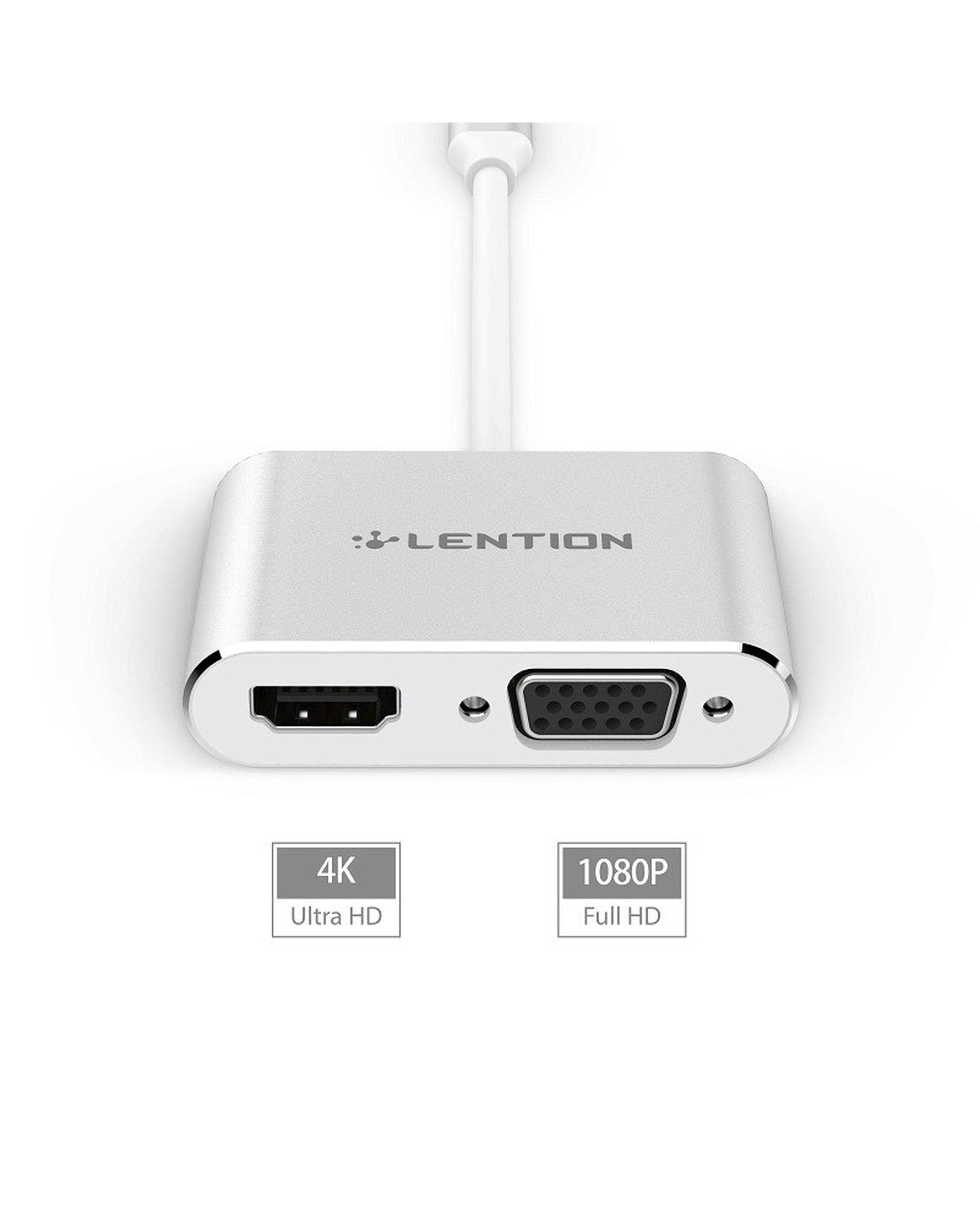 مبدل 2 پورت USB-C به HDMI/VGA لنشن Lention مدل C51SHV نقره ای