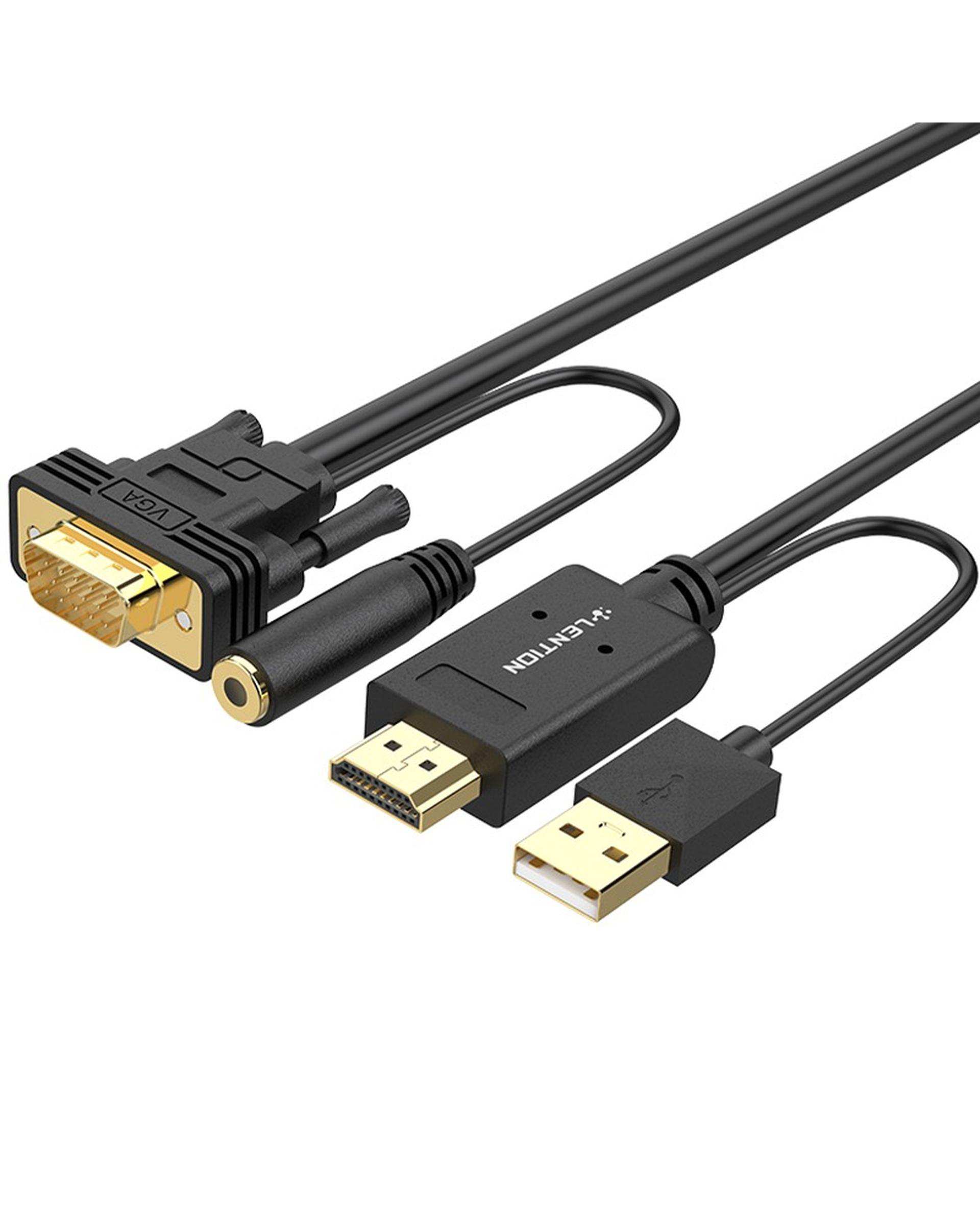 مبدل HDMI به VGA مشکی لنشن Lention مدل VC-HPVA-P1 طول 2 متر