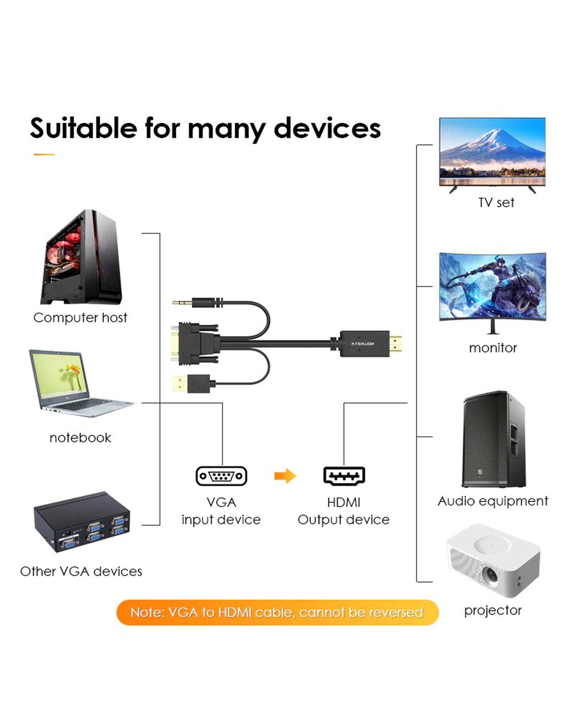 مبدل VGA به HDMI مشکی لنشن Lention مدل VC-VpaH-P1 طول 2 متر