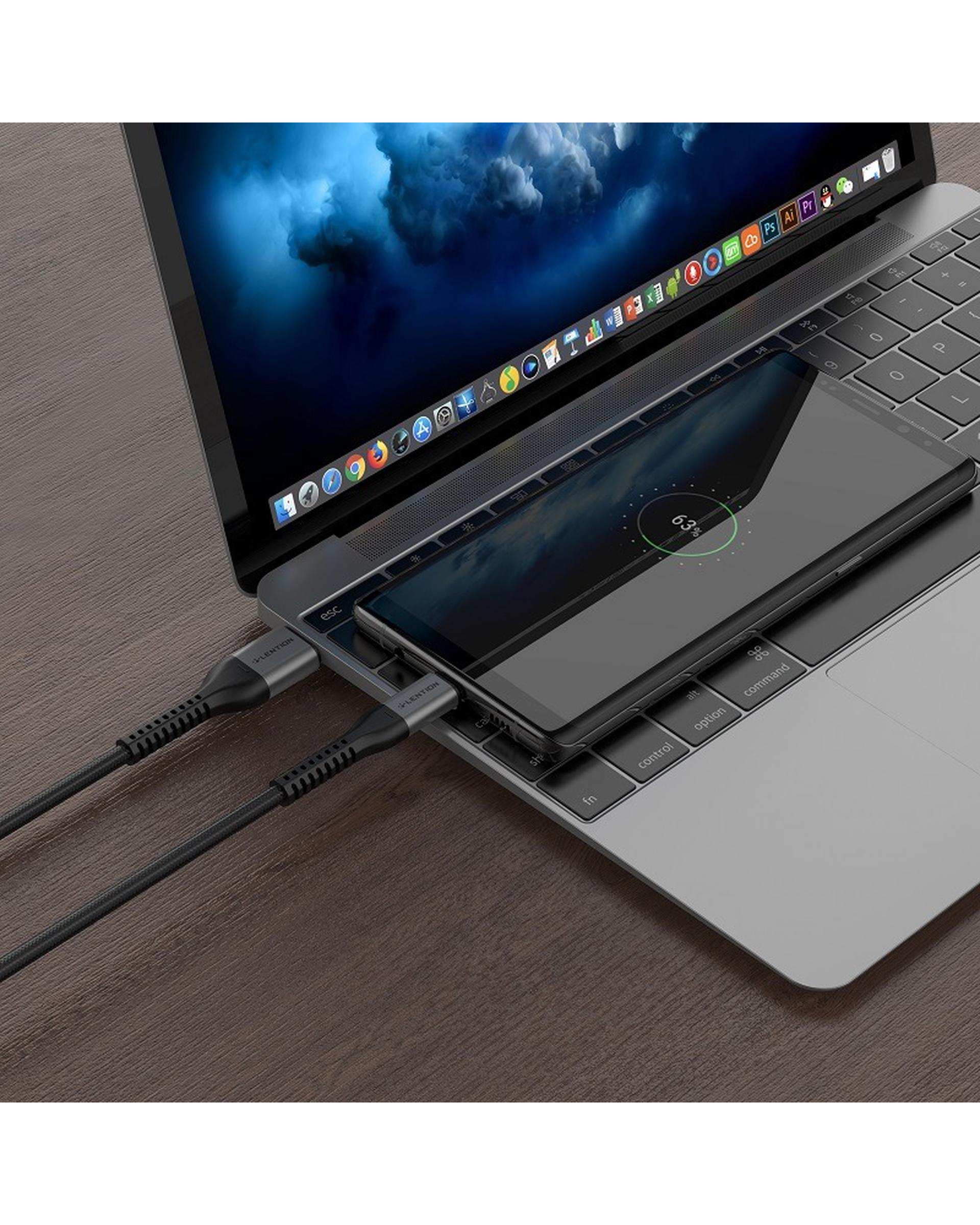 کابل تبدیل USB به USB-C خاکستری لنشن Lention مدل ACT-27W طول 1 متر