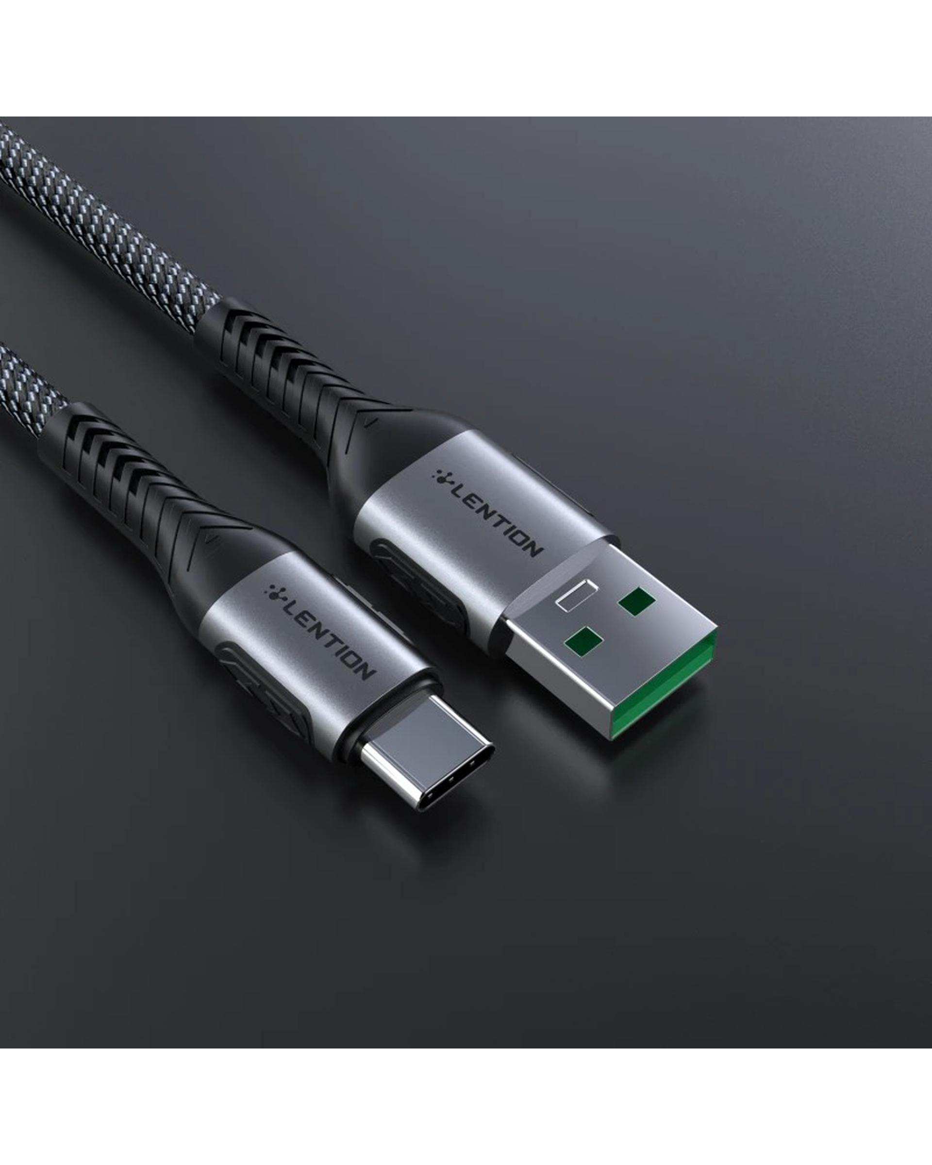 کابل تبدیل USB-A به USB-C خاکستری لنشن Lention مدل ACE-5A طول 1 متر