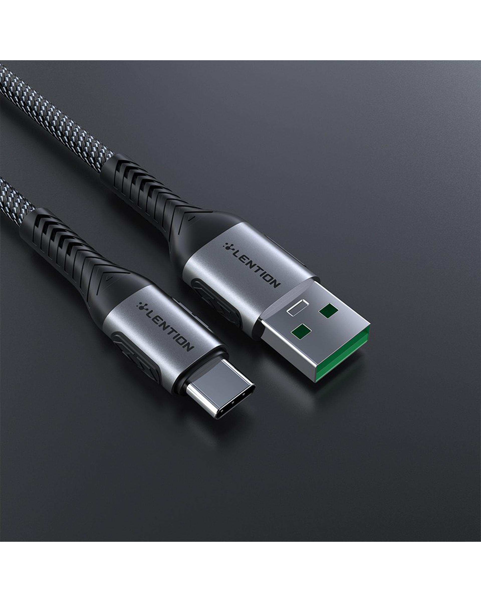 کابل تبدیل USB-A به USB-C خاکستری لنشن Lention مدل ACE-6A طول 0.5 متر