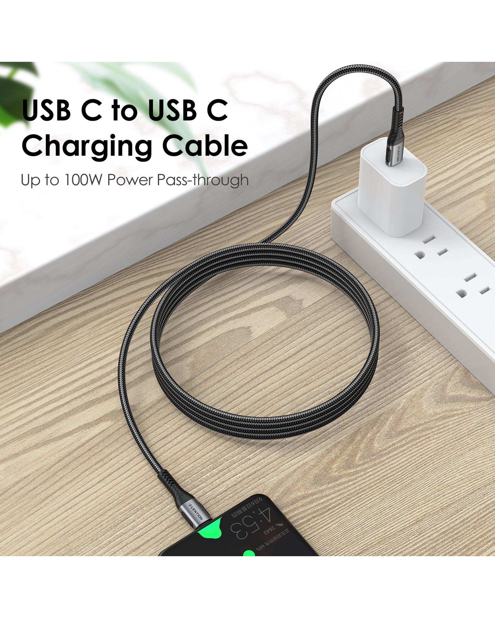 کابل تبدیل USB-C به USB-C خاکستری لنشن Lention مدل CCE-5A طول 2 متر