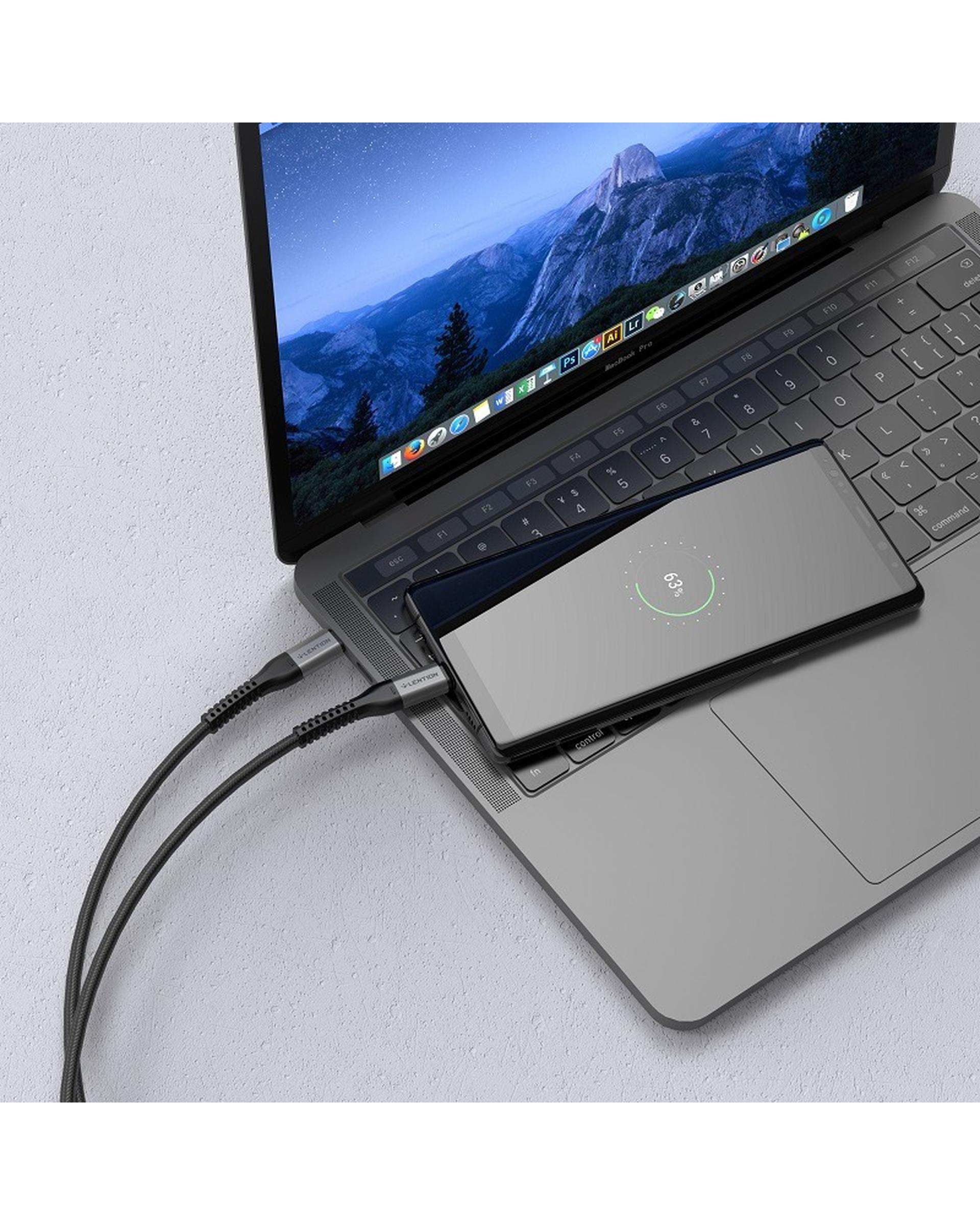 کابل تبدیل USB-C به USB-C خاکستری لنشن Lention مدل CCT-100W طول 2 متر