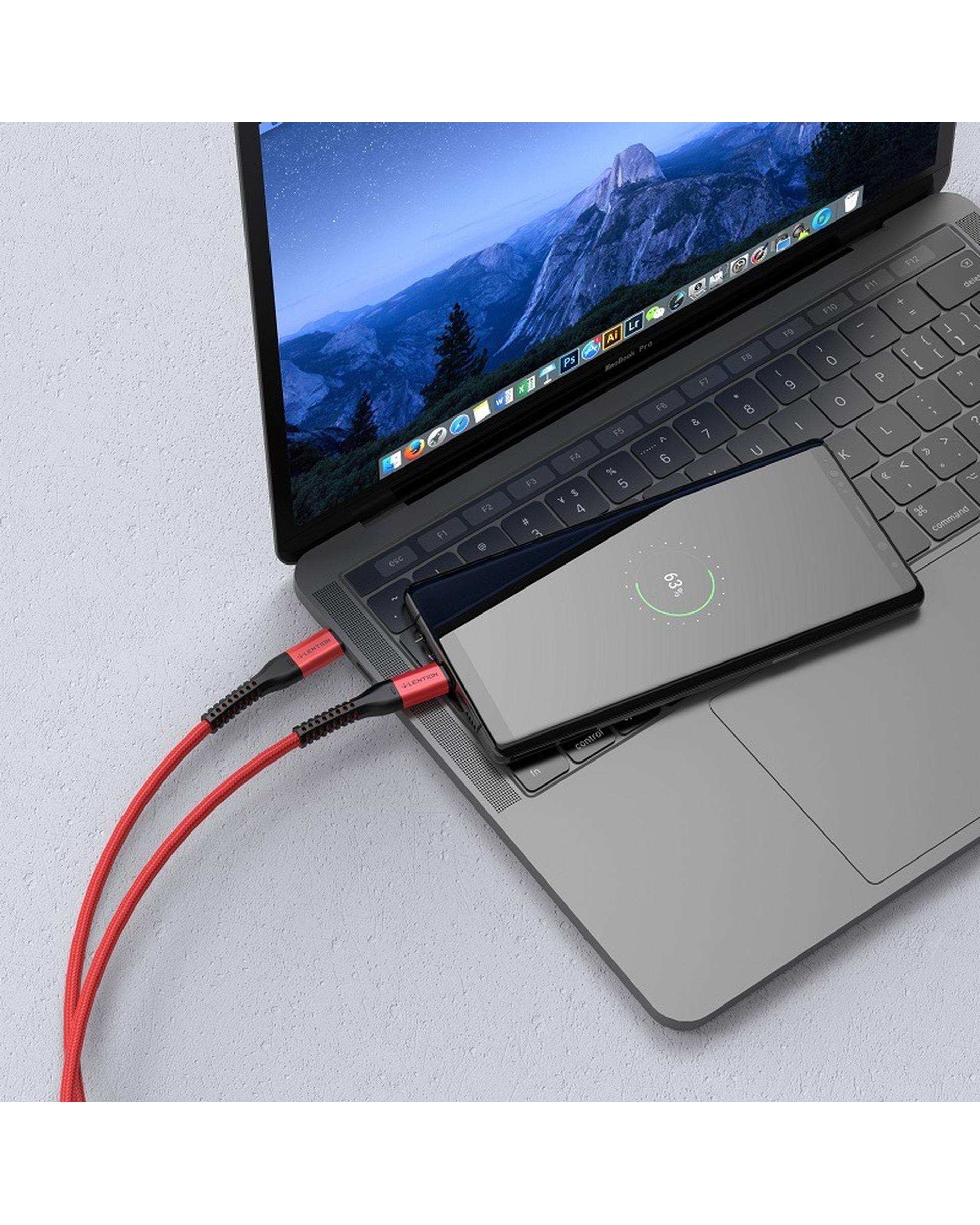 کابل تبدیل USB-C به USB-C قرمز لنشن Lention مدل CCT-100W طول 2 متر