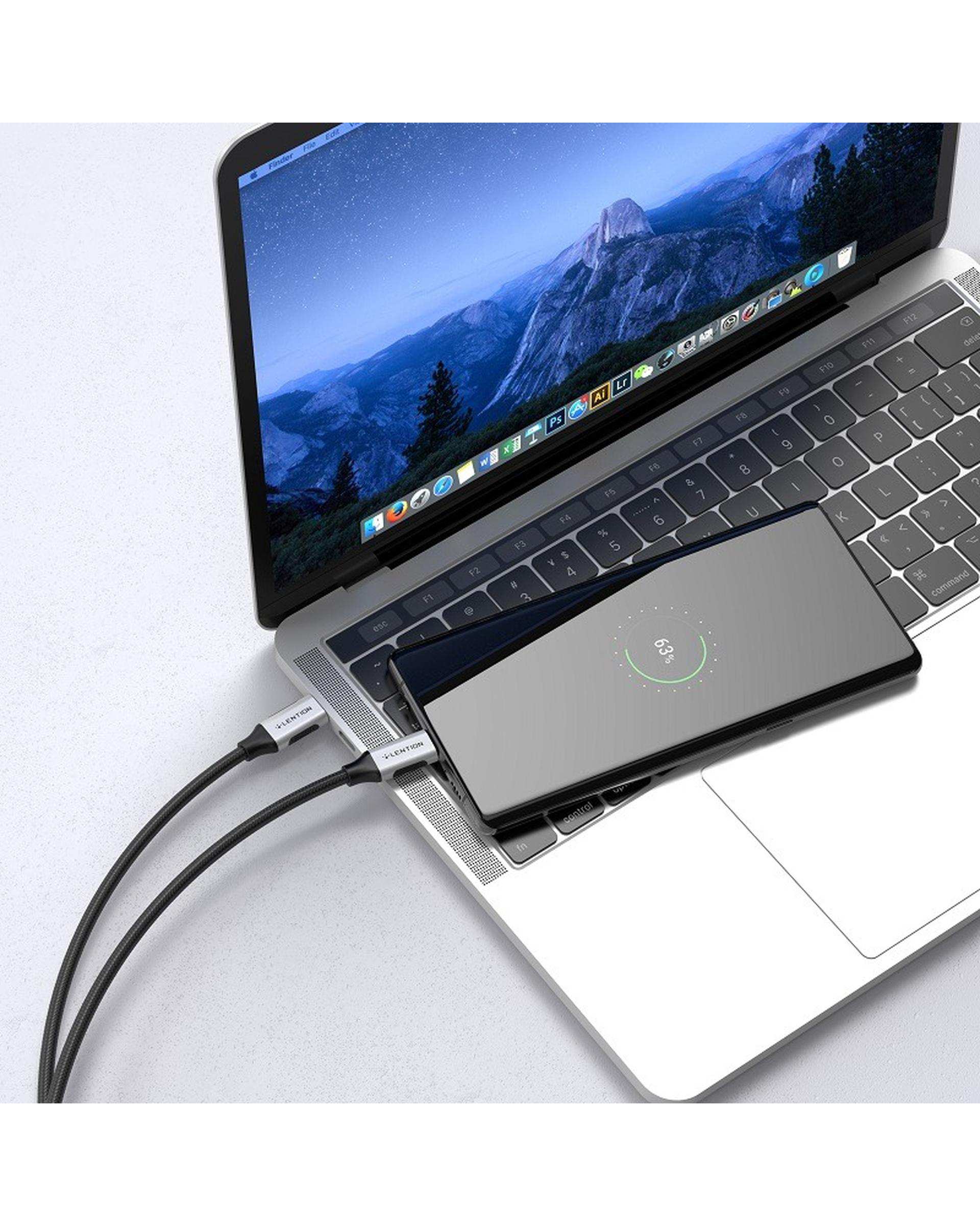 کابل تبدیل USB-C به USB-C نقره ای لنشن Lention مدل CCN-100W طول 1 متر