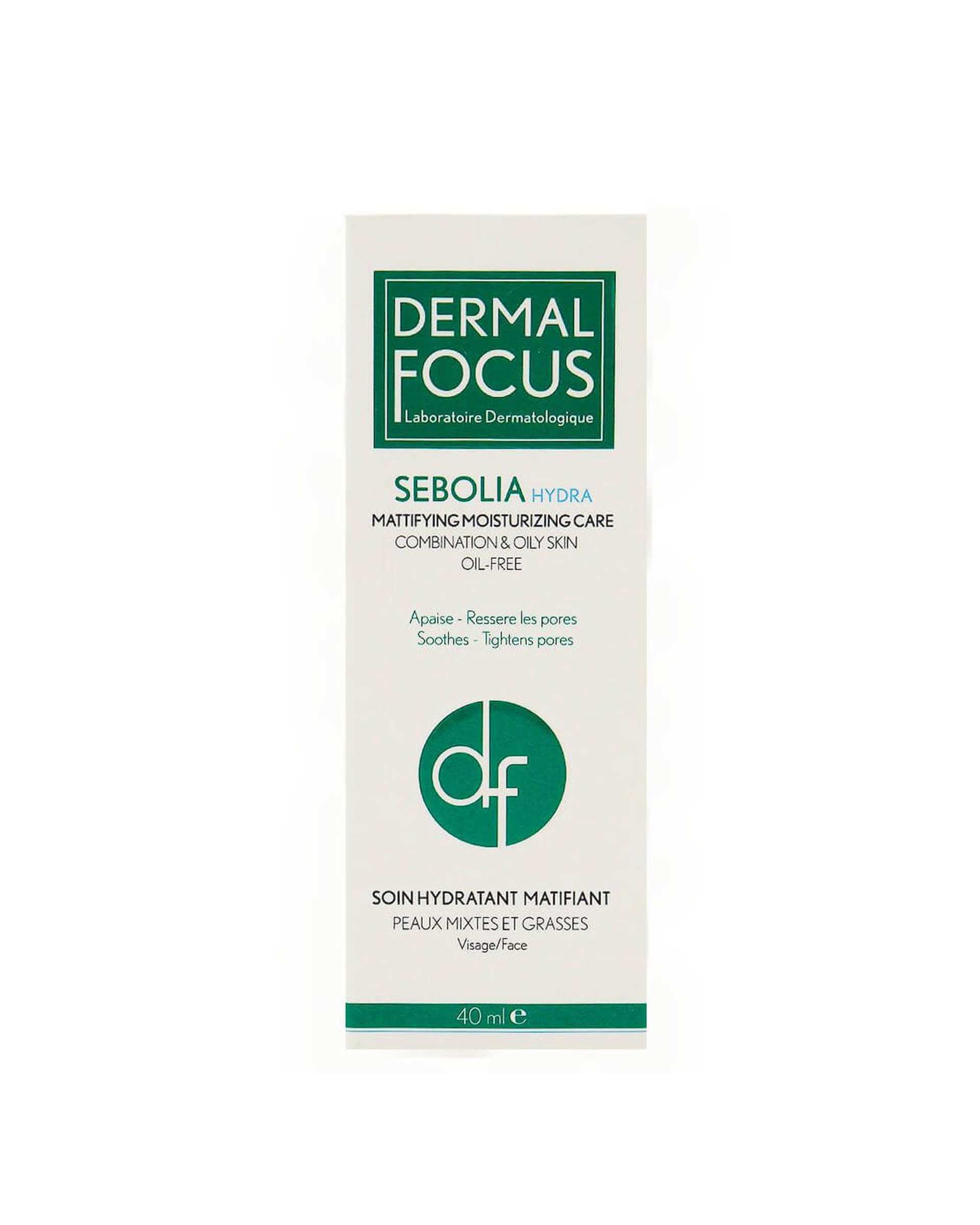 کرم آبرسان و مات کننده پوست درمال فوکوس Dermal Focus مدل Sebolia Hydra مناسب پوست چرب و مختلط 40ml