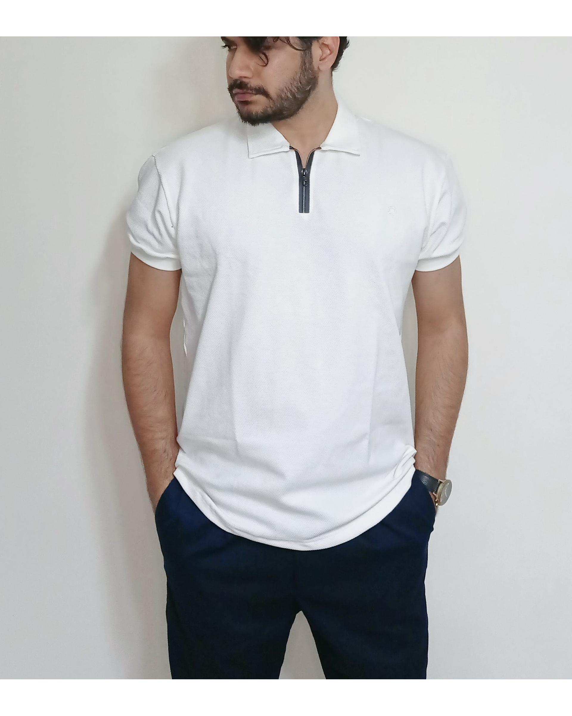 پولوشرت مردانه نخی بیسکوئیتی سفید دیورسو Diverso کد 4404