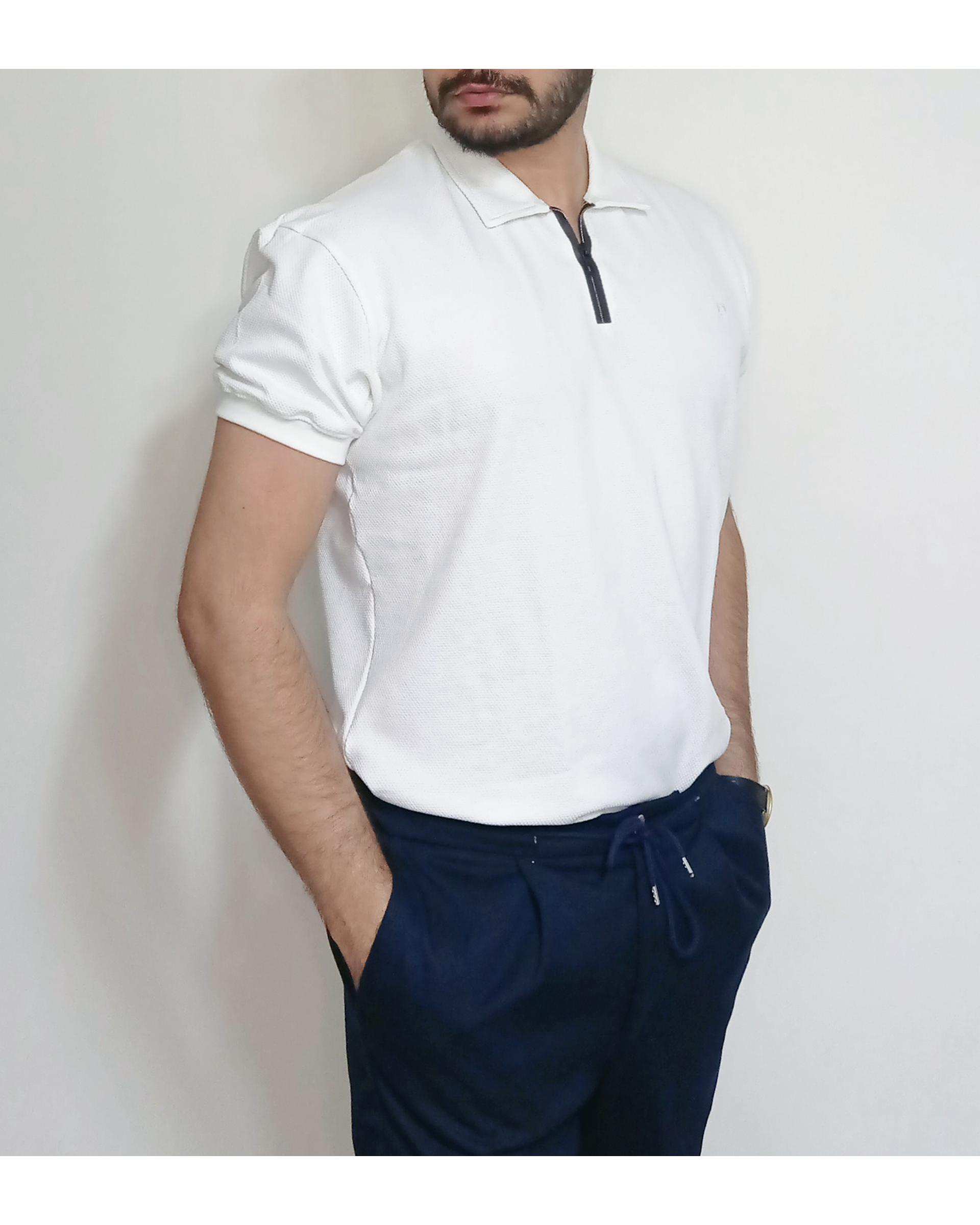 پولوشرت مردانه نخی بیسکوئیتی سفید دیورسو Diverso کد 4404