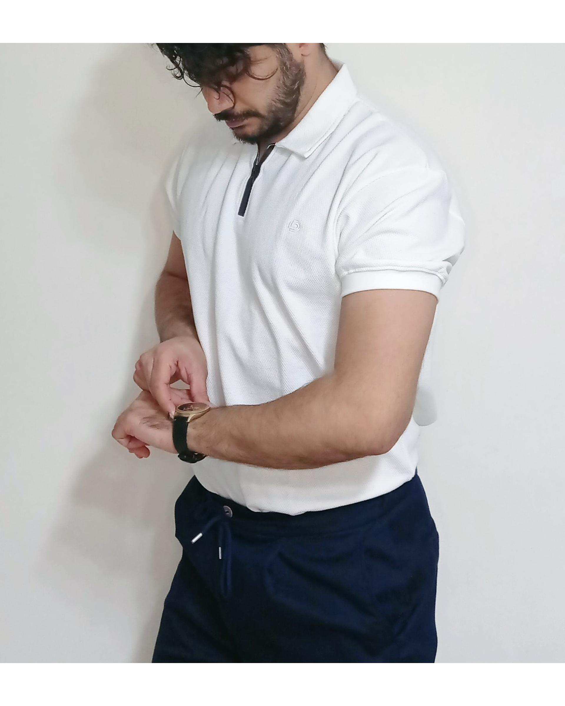 پولوشرت مردانه نخی بیسکوئیتی سفید دیورسو Diverso کد 4404