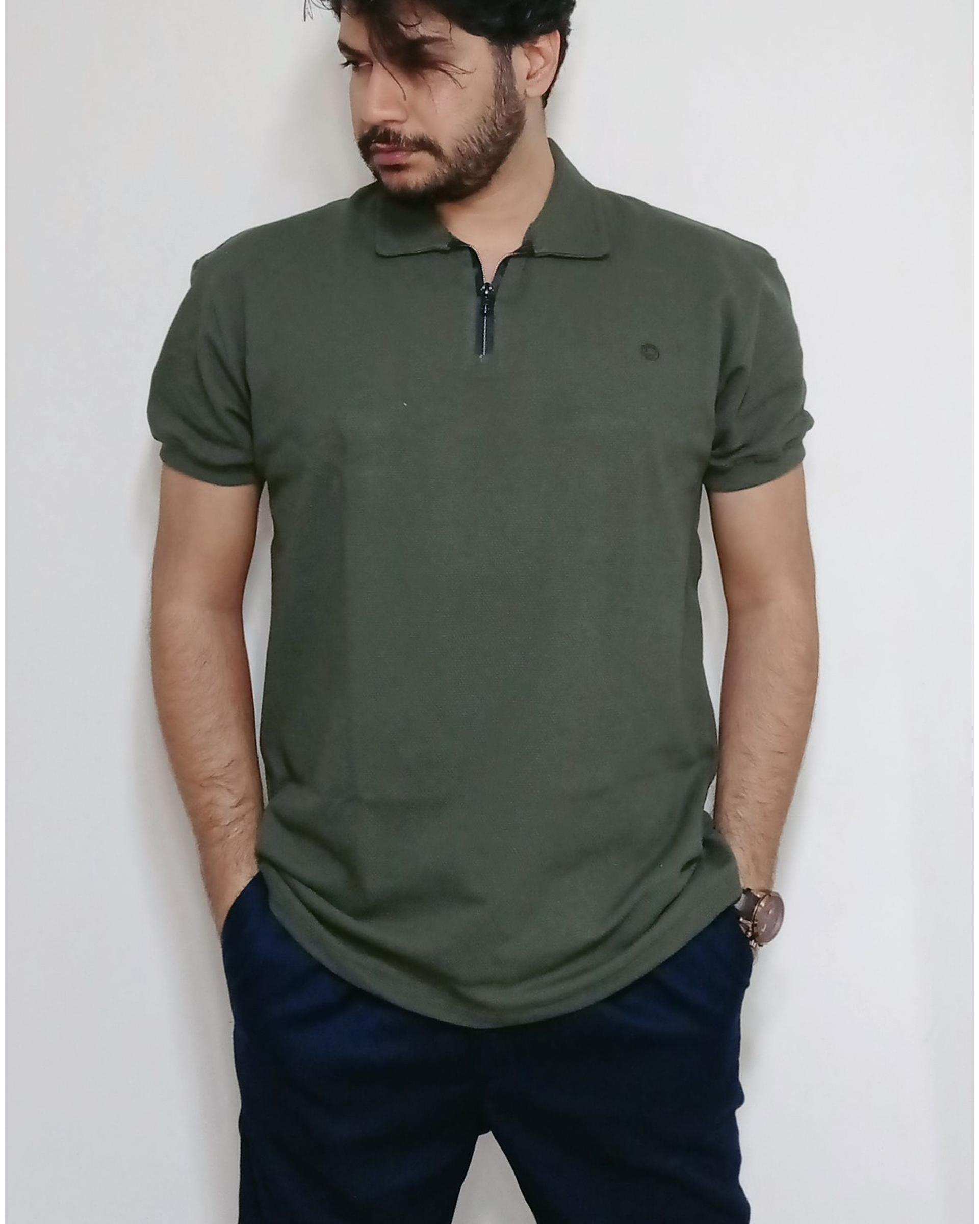 پولوشرت مردانه نخی بیسکوئیتی سبز دیورسو Diverso کد 4405