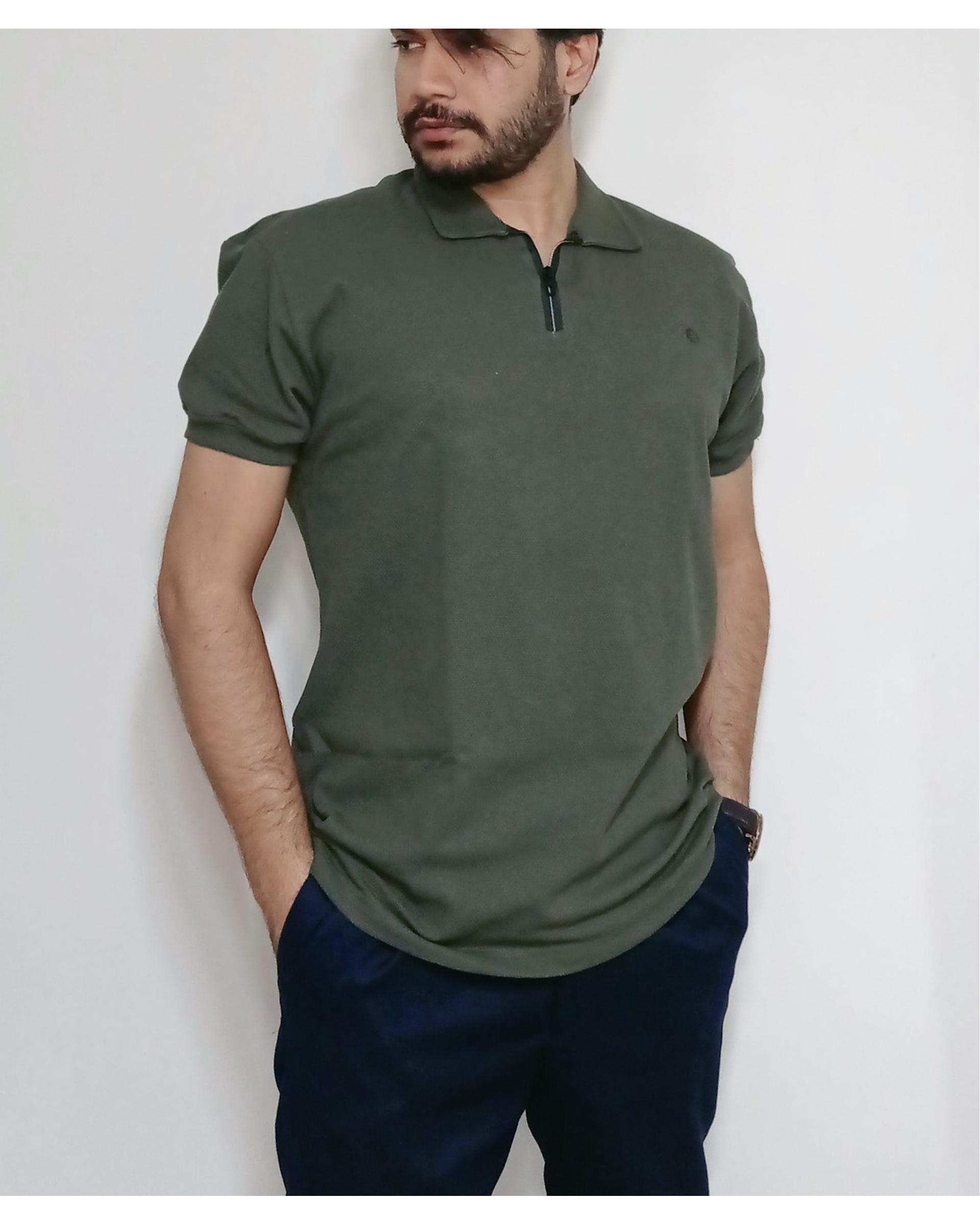 پولوشرت مردانه نخی بیسکوئیتی سبز دیورسو Diverso کد 4405