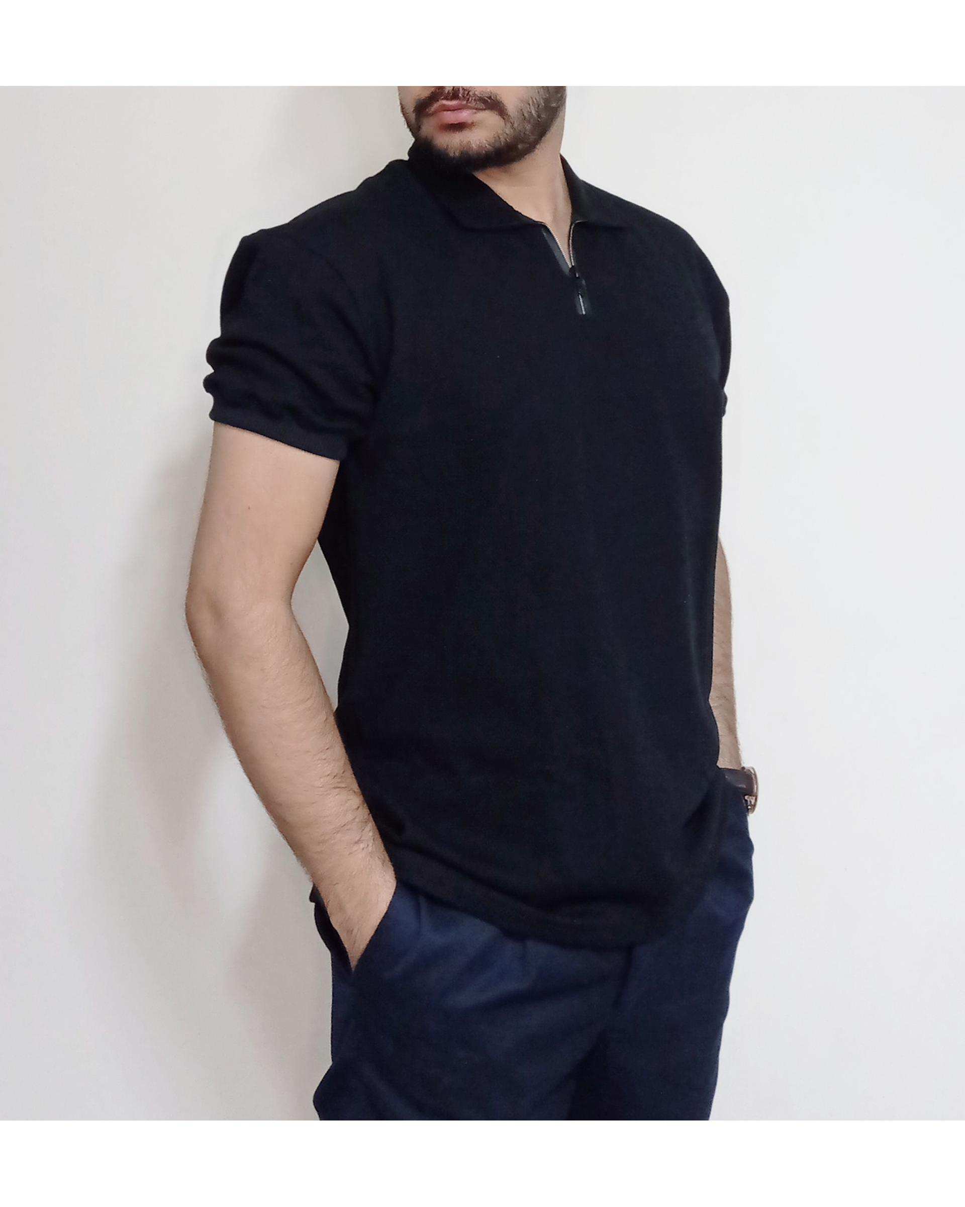 پولوشرت مردانه نخی بیسکوئیتی مشکی دیورسو Diverso کد 4407