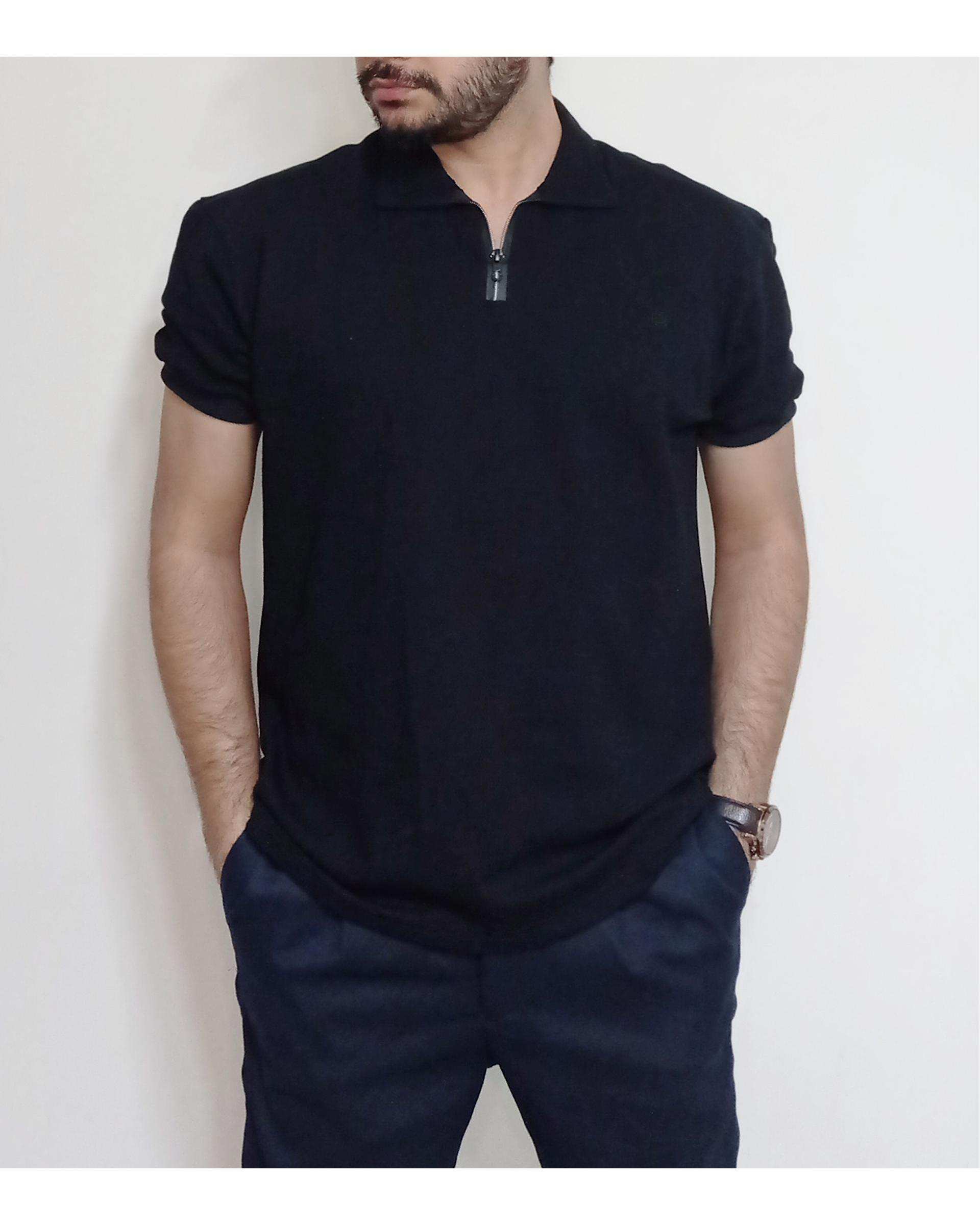 پولوشرت مردانه نخی بیسکوئیتی مشکی دیورسو Diverso کد 4407
