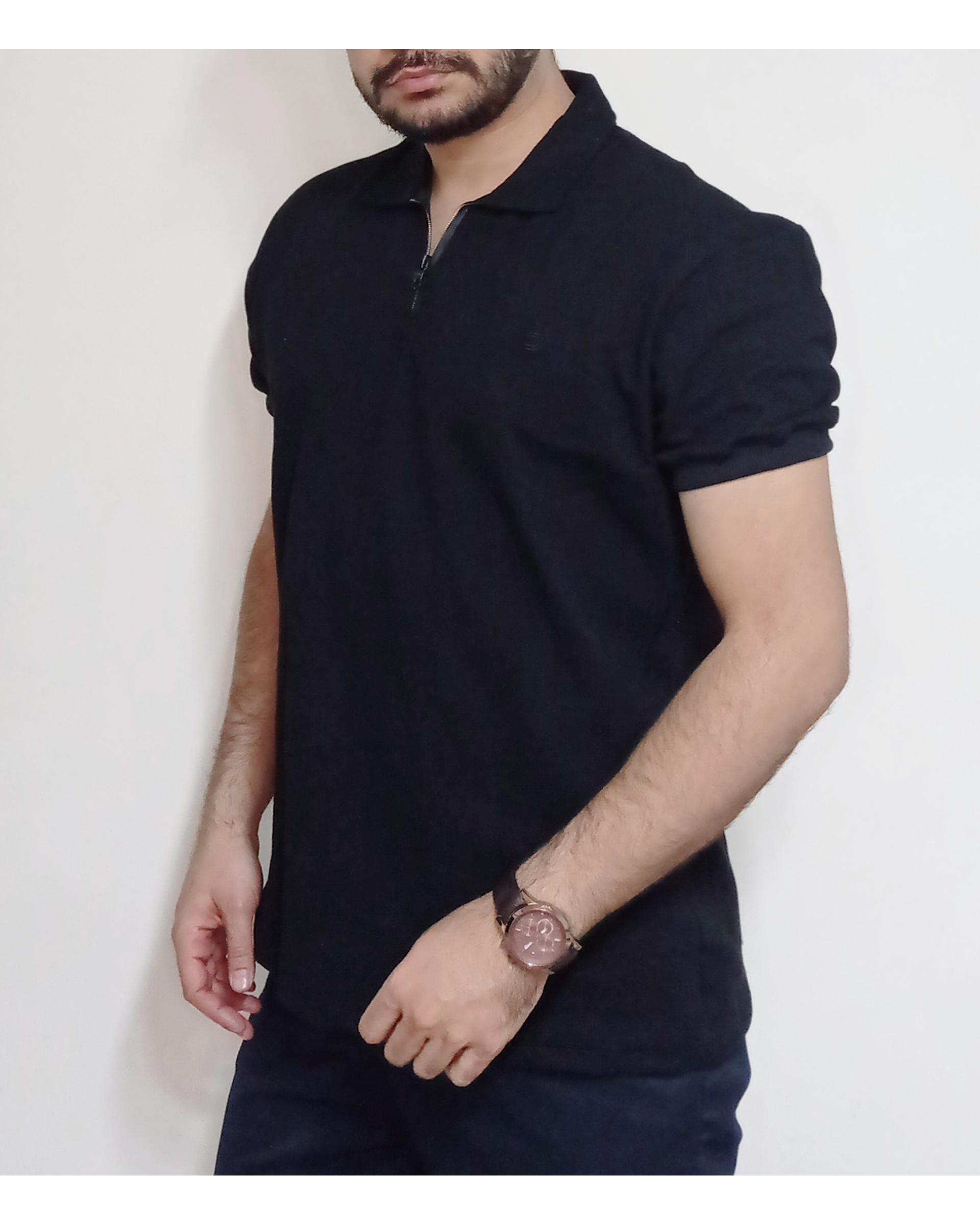 پولوشرت مردانه نخی بیسکوئیتی مشکی دیورسو Diverso کد 4407