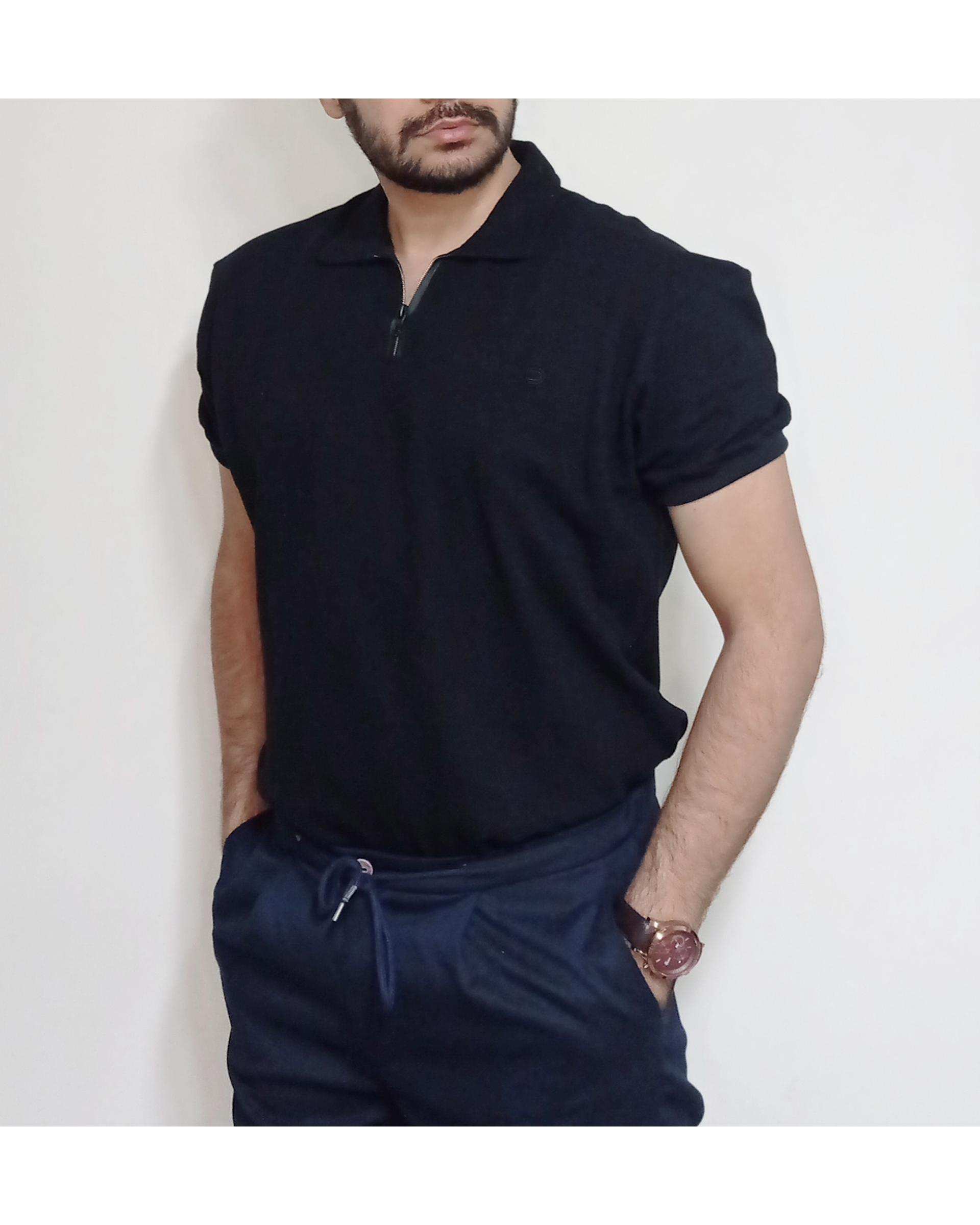 پولوشرت مردانه نخی بیسکوئیتی مشکی دیورسو Diverso کد 4407