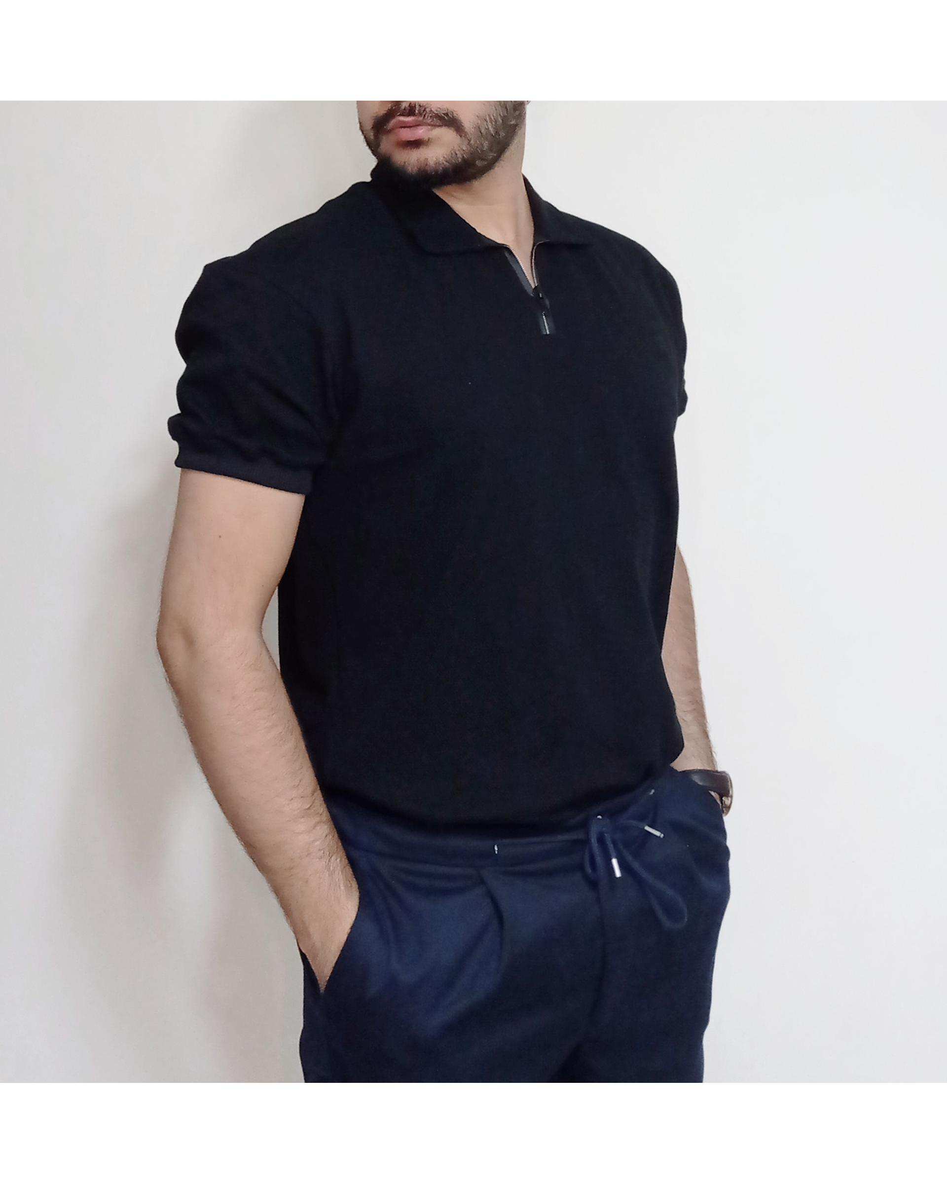 پولوشرت مردانه نخی بیسکوئیتی مشکی دیورسو Diverso کد 4407