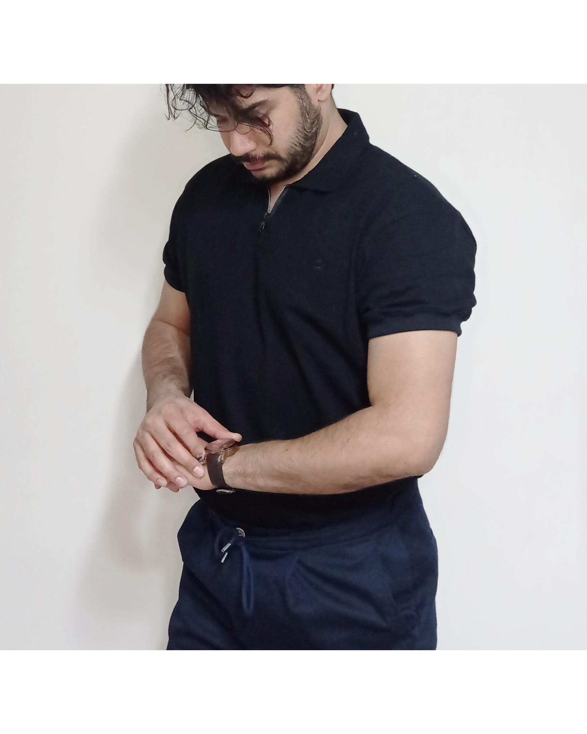 پولوشرت مردانه نخی بیسکوئیتی مشکی دیورسو Diverso کد 4407