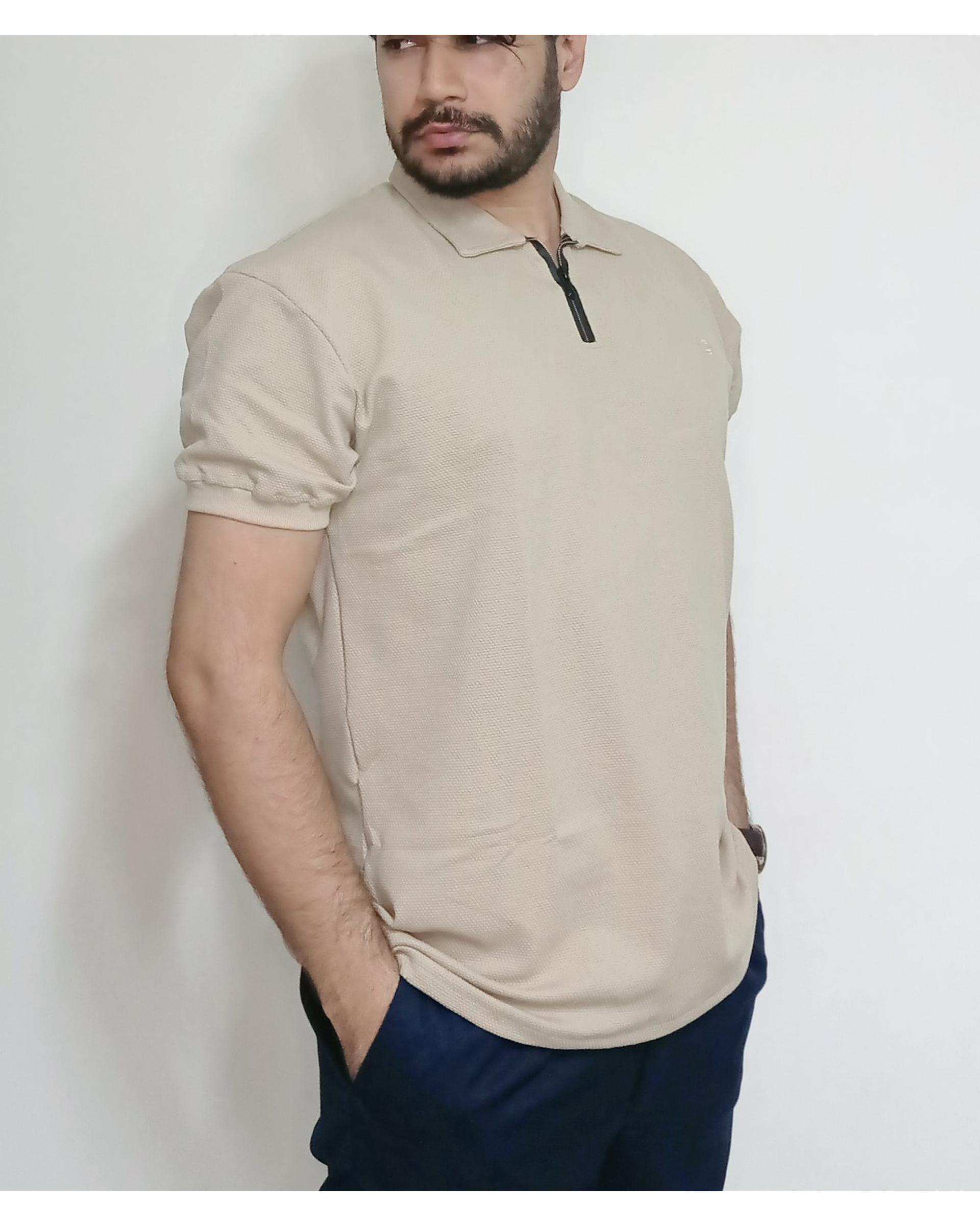 پولوشرت مردانه نخی بیسکوئیتی کرم دیورسو Diverso کد 4408