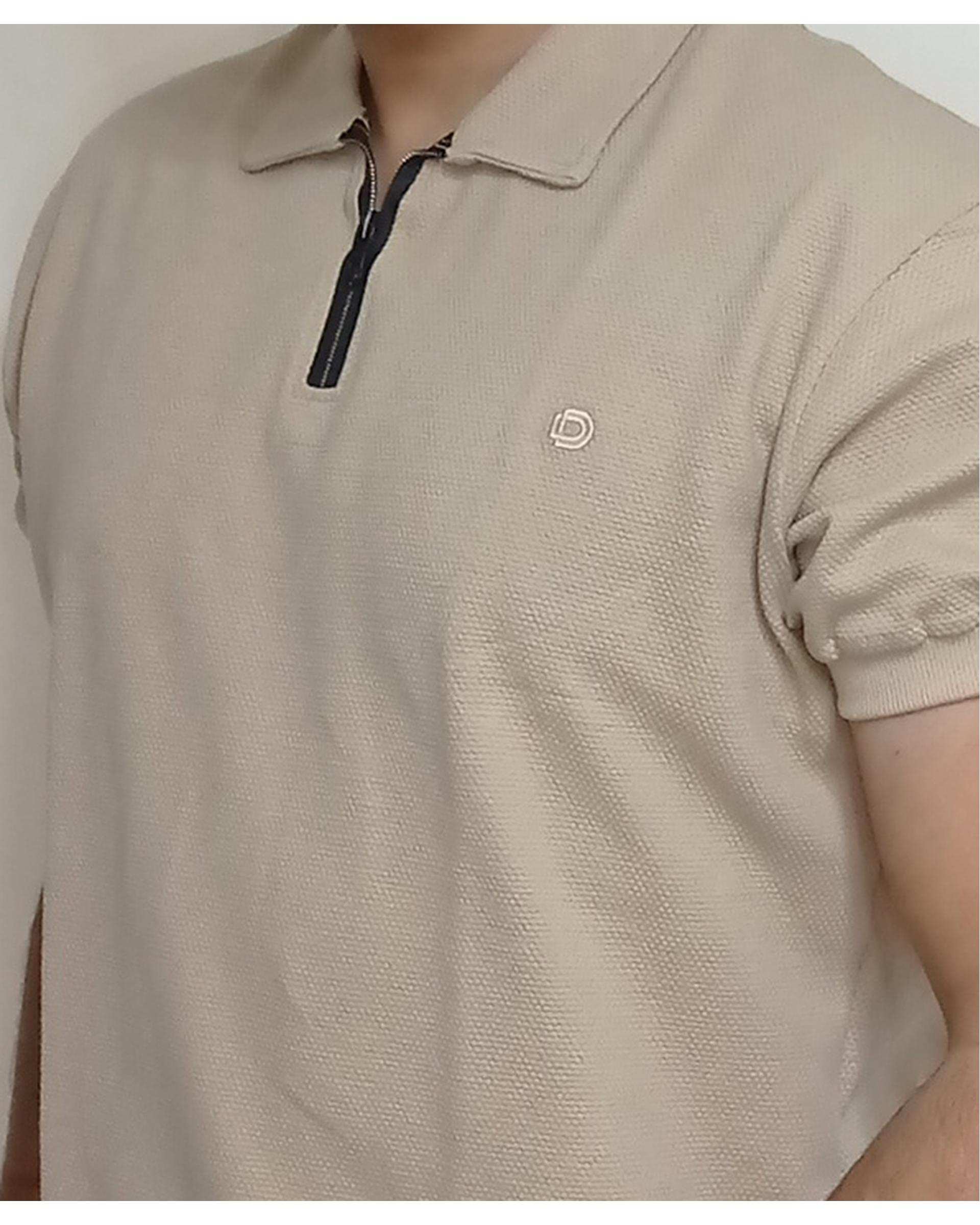 پولوشرت مردانه نخی بیسکوئیتی کرم دیورسو Diverso کد 4408
