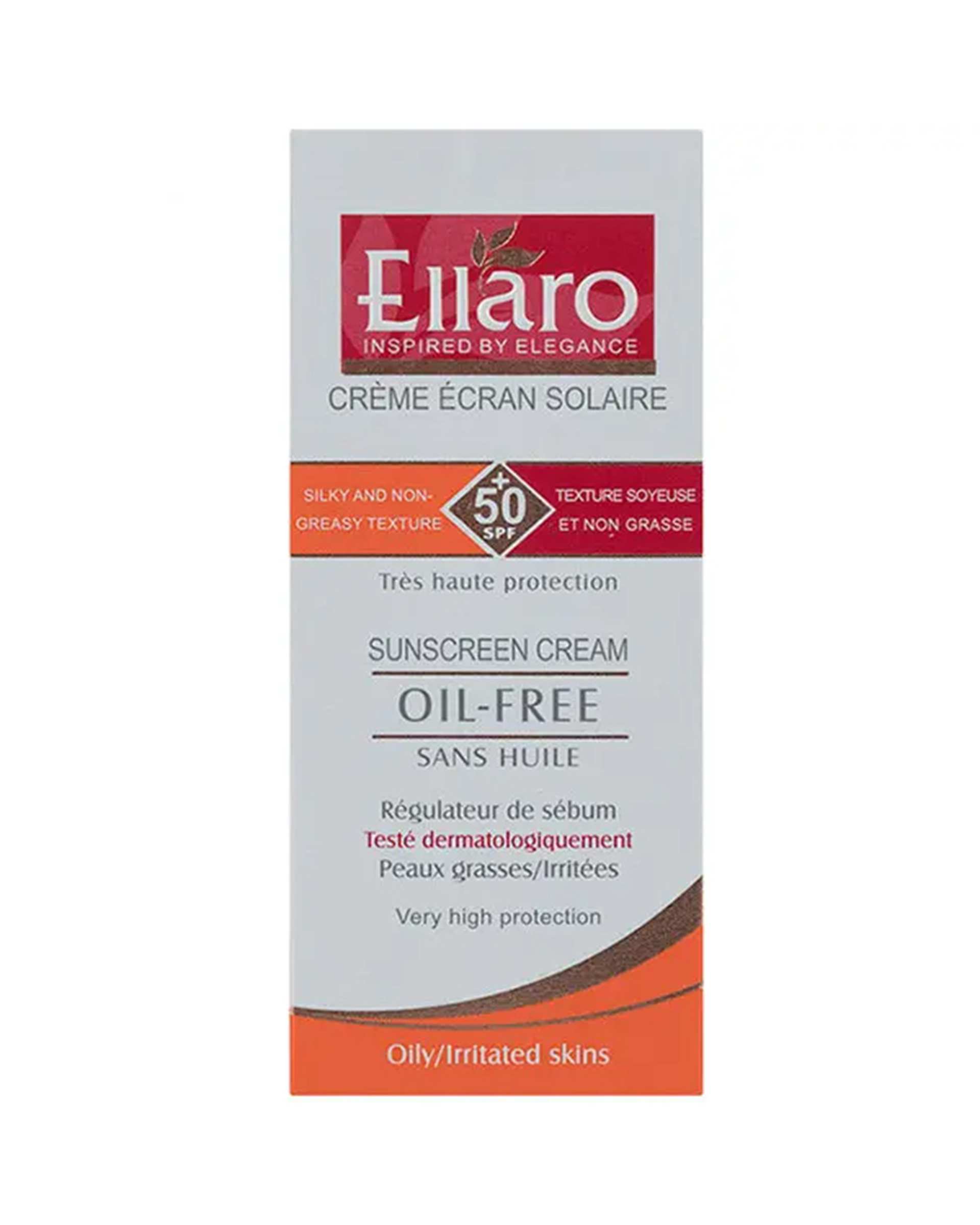 کرم ضد آفتاب بی رنگ SPF50 فاقد چربی الارو Ellaro