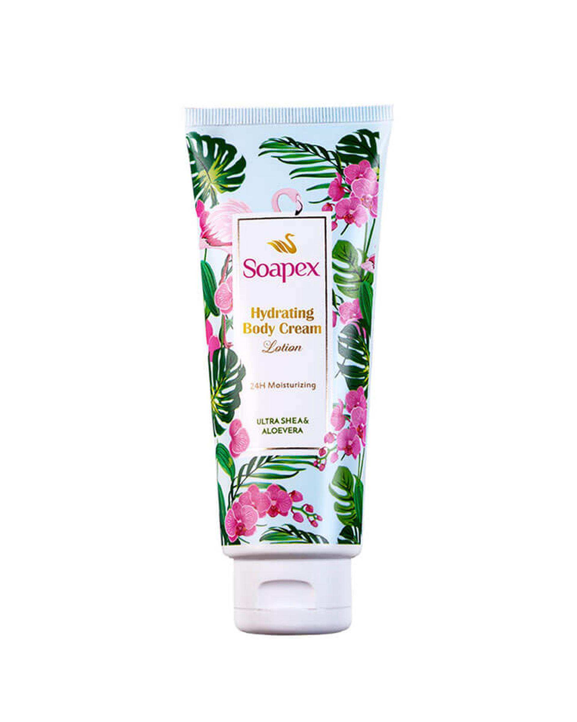 کرم بدن مرطوب کننده تیوپی سوپکس Soapex حاوی روغن شی باتر طرح فلامینگو 90ml