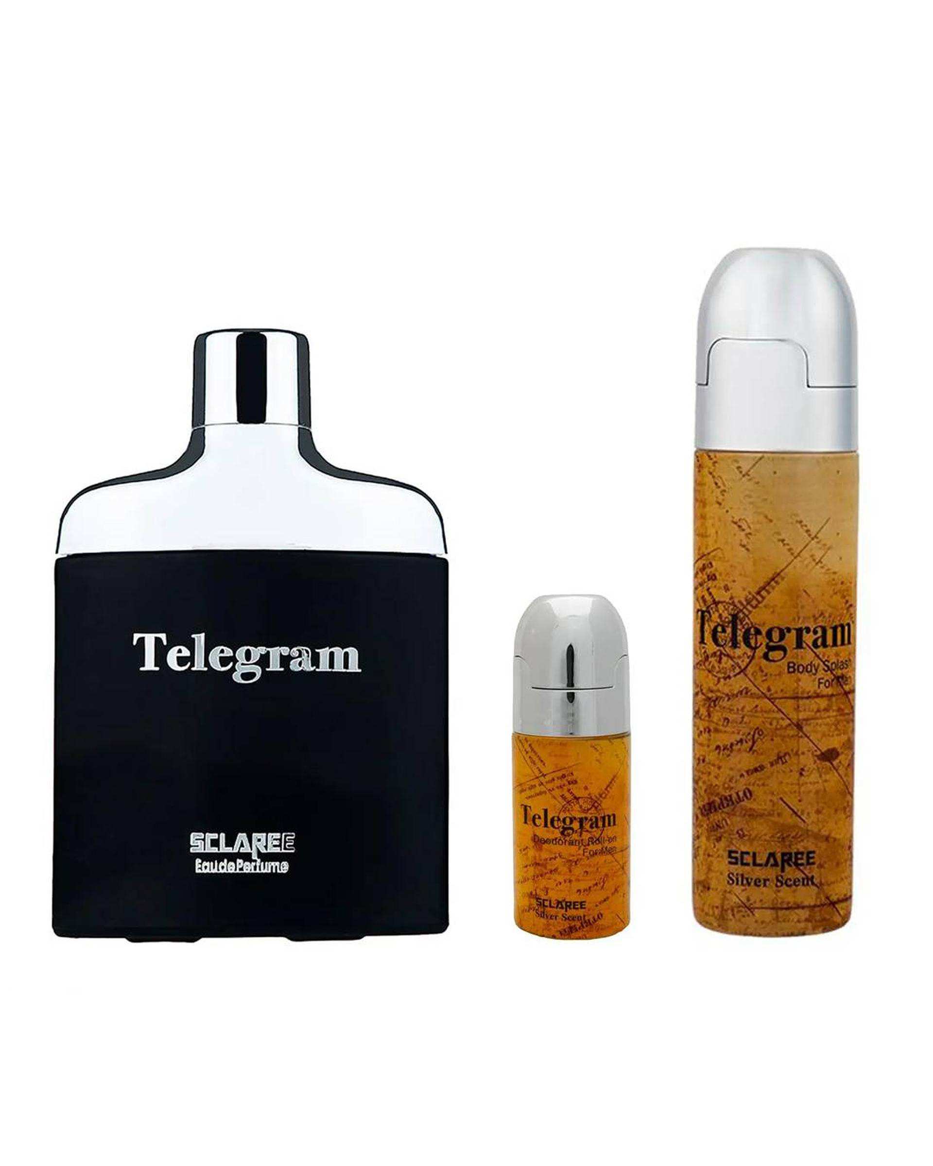 عطر مردانه به همراه اسپری بدن و رول ضد تعریق اسکلاره Sclaree مدل Telegram بسته 3 عددی